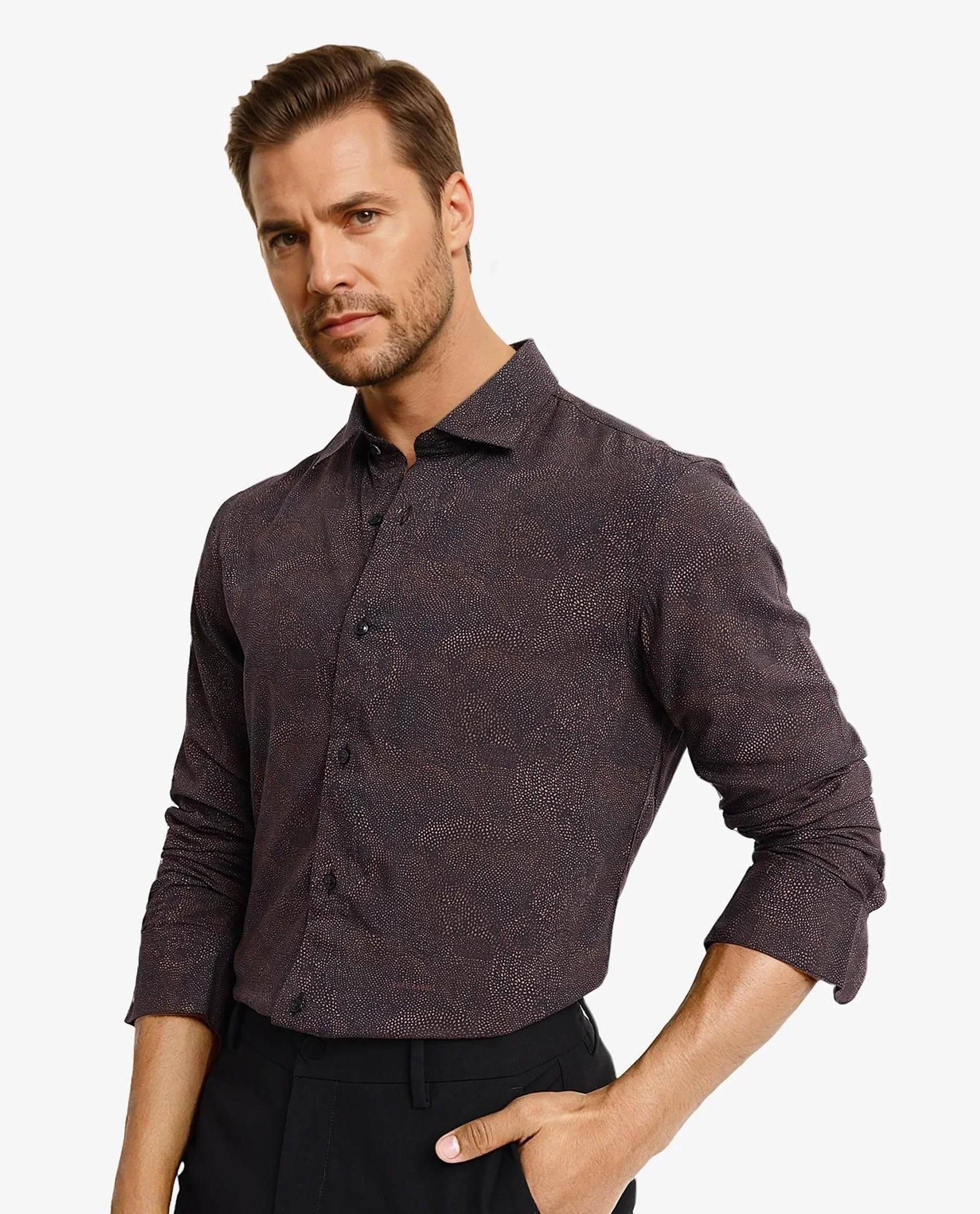 Rare Rabbit Men's Troyen Black Viscose Geometric Print Regular Fit Full Sleeve Collared Shirt - Image 3