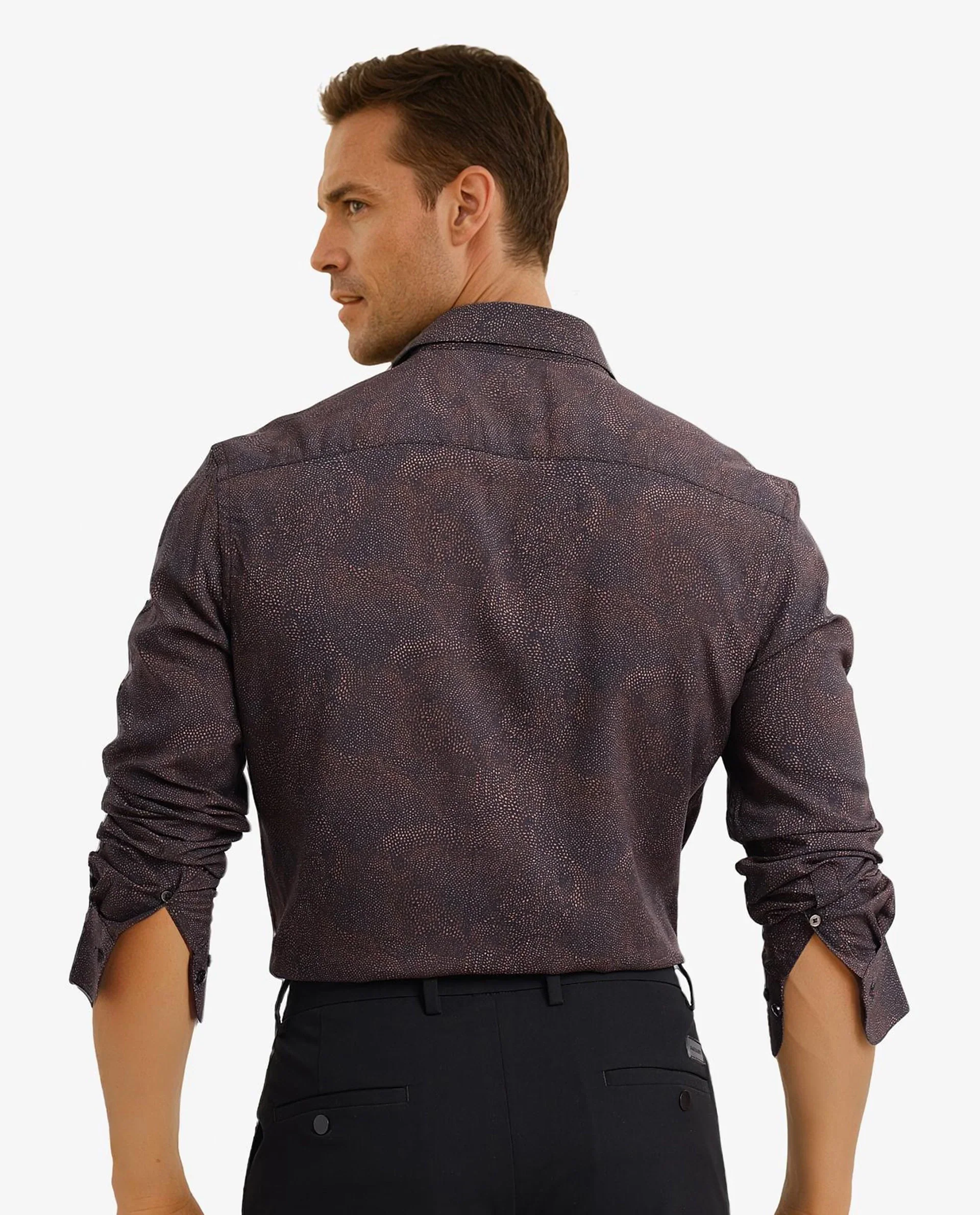 Rare Rabbit Men's Troyen Black Viscose Geometric Print Regular Fit Full Sleeve Collared Shirt - Image 4