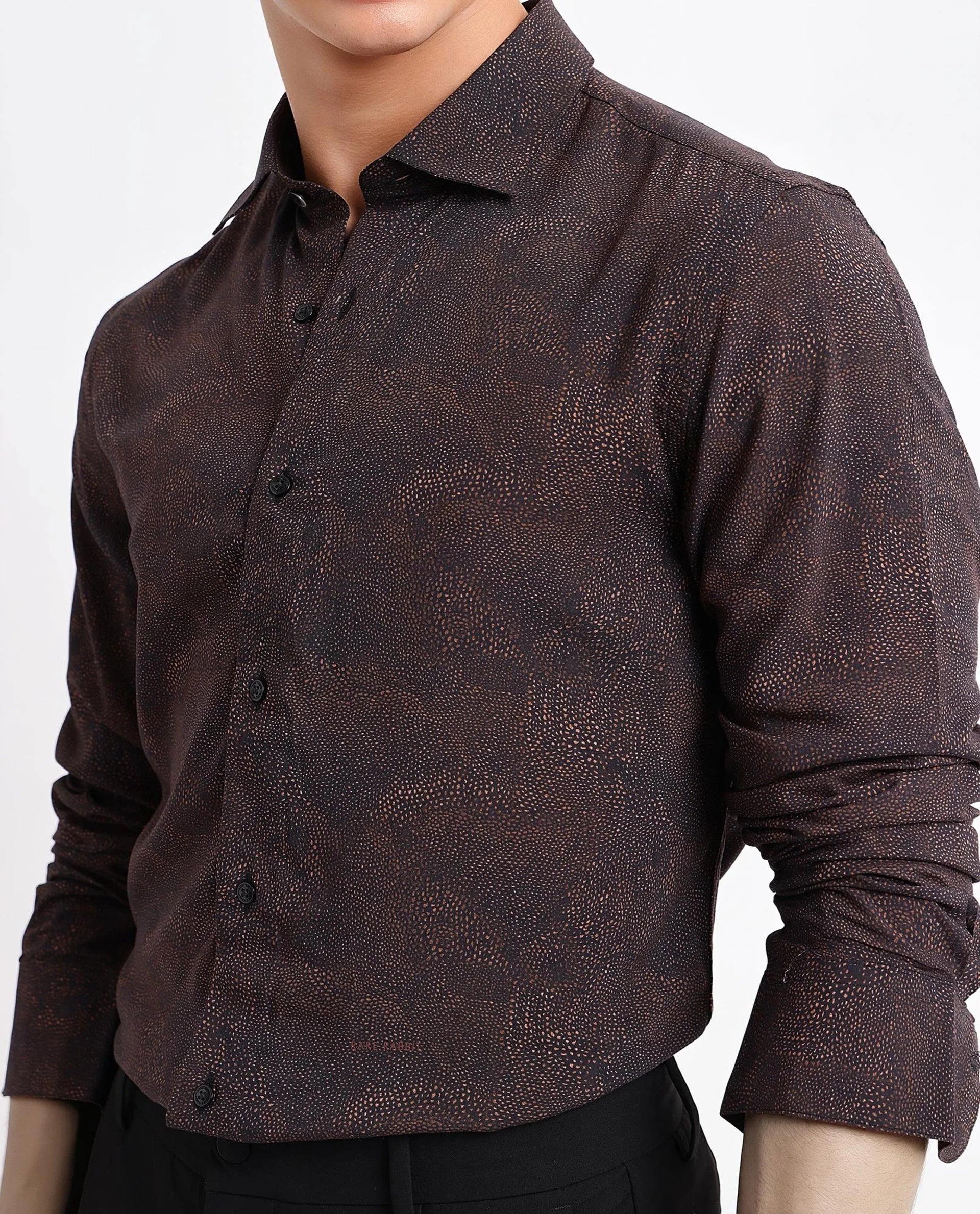 Rare Rabbit Men's Troyen Black Viscose Geometric Print Regular Fit Full Sleeve Collared Shirt - Image 5