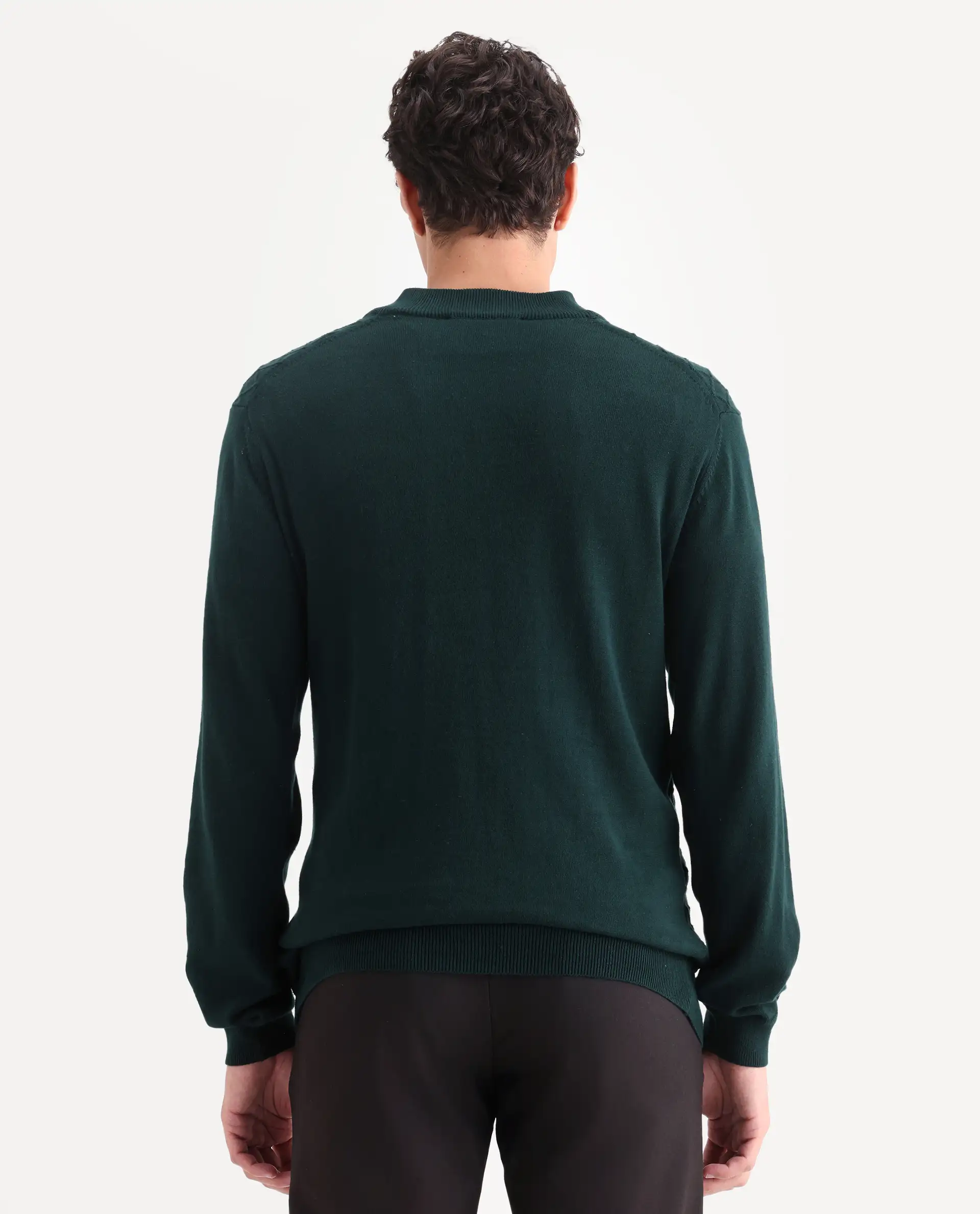 Rare Rabbit Men's Troyer Green Cotton Textured Relaxed Fit Full Sleeve High Neck Sweater - Image 8