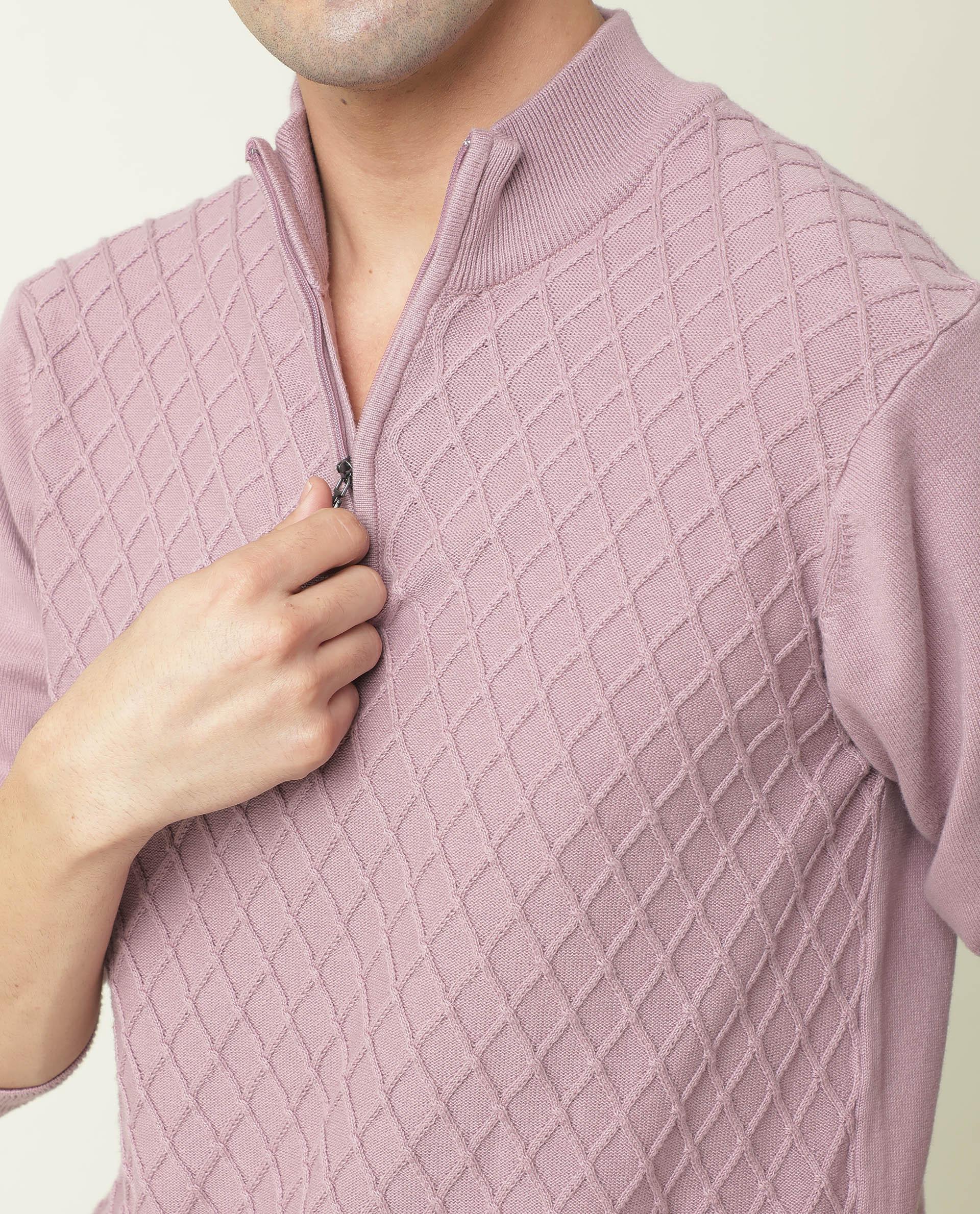 Rare Rabbit Men's Troyer Pink Textured Slim Fit Full Sleeve High Neck Sweater - Image 3