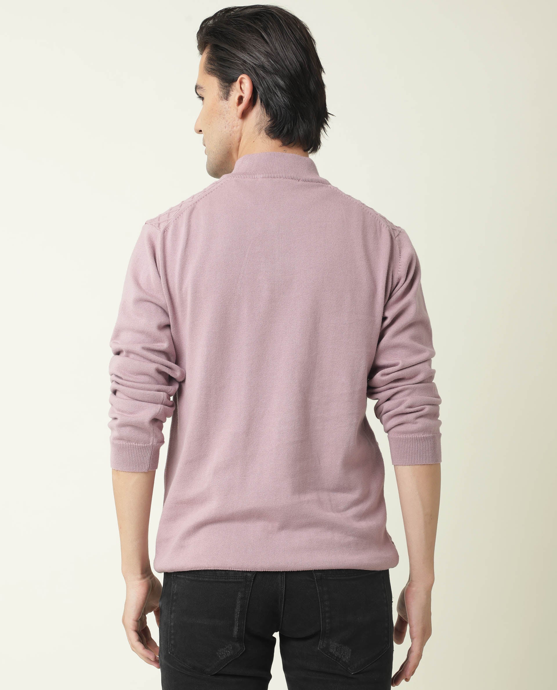 Rare Rabbit Men's Troyer Pink Textured Slim Fit Full Sleeve High Neck Sweater - Image 5
