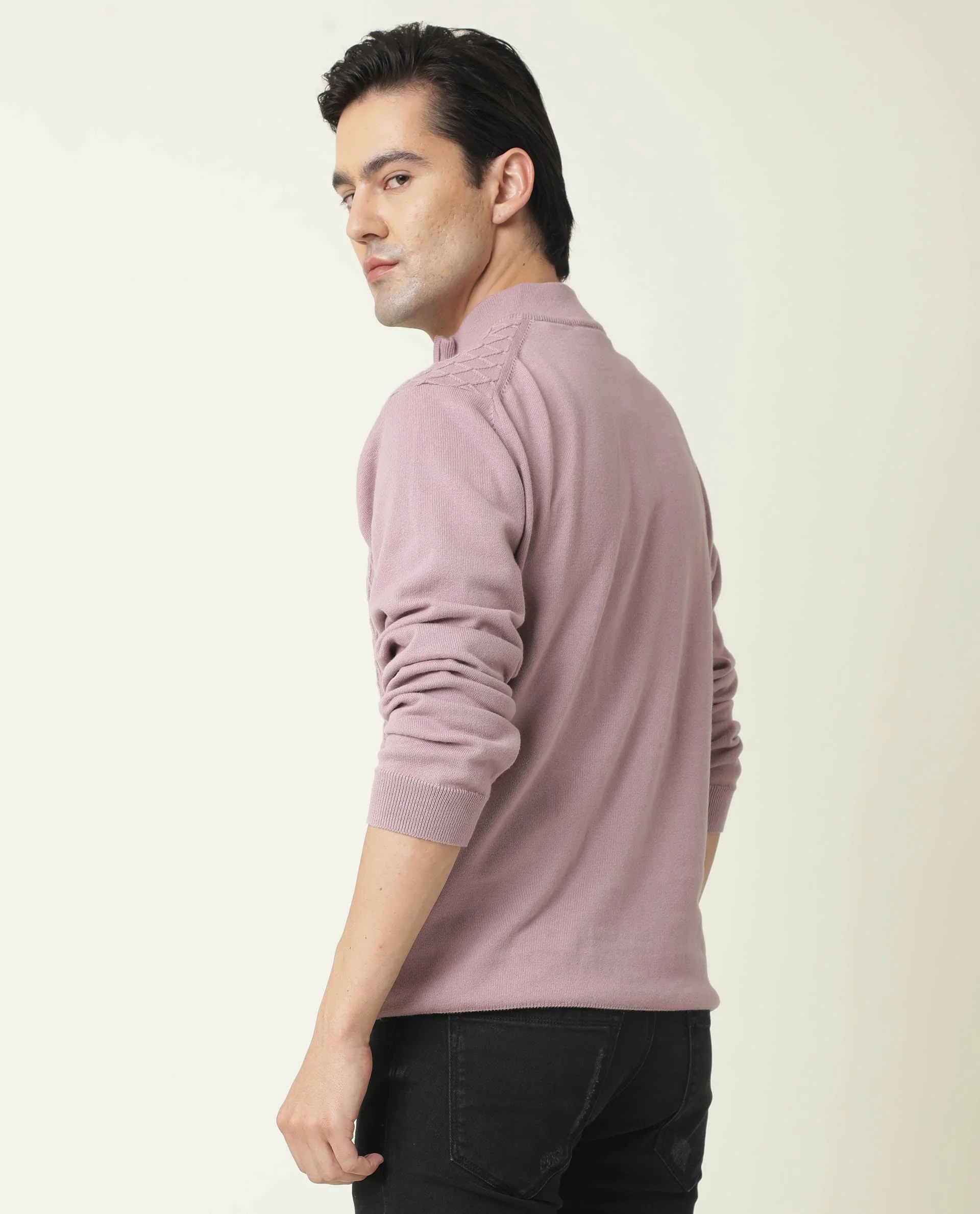 Rare Rabbit Men's Troyer Pink Textured Slim Fit Full Sleeve High Neck Sweater - Image 6