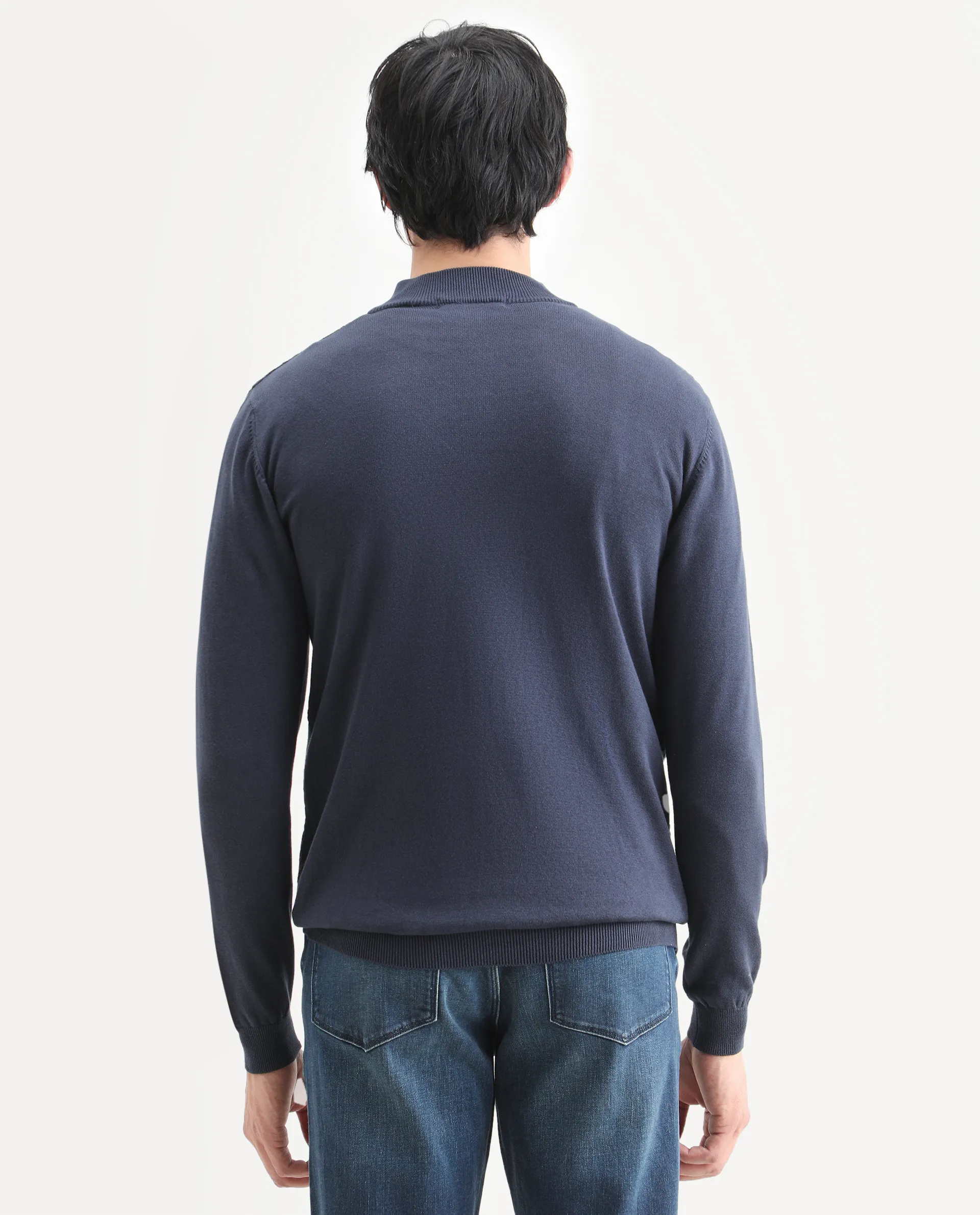 Rare Rabbit Men's Troyo Blue Cotton Textured Relaxed Fit Full Sleeve High Neck Sweater - Image 7