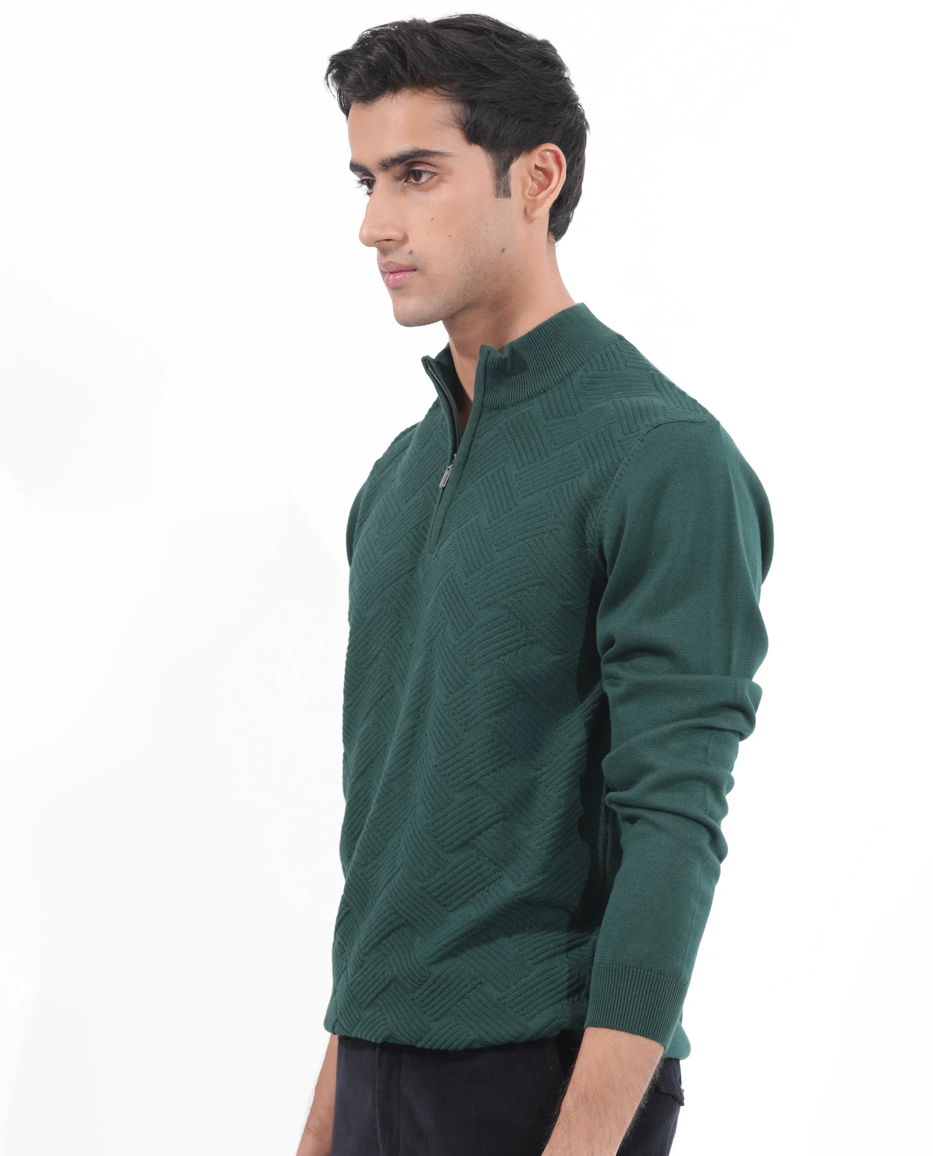 Rare Rabbit Men's Troyo Green Cotton Textured Relaxed Fit Full Sleeve High Neck Sweater - Image 5