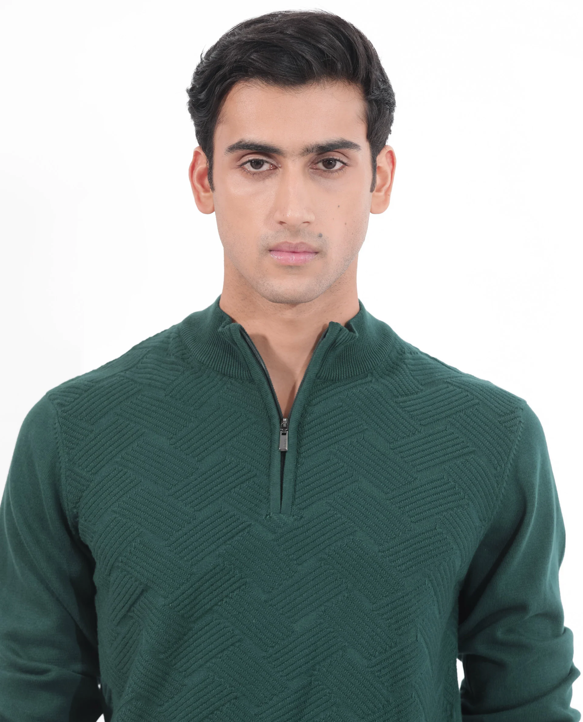 Rare Rabbit Men's Troyo Green Cotton Textured Relaxed Fit Full Sleeve High Neck Sweater - Image 7