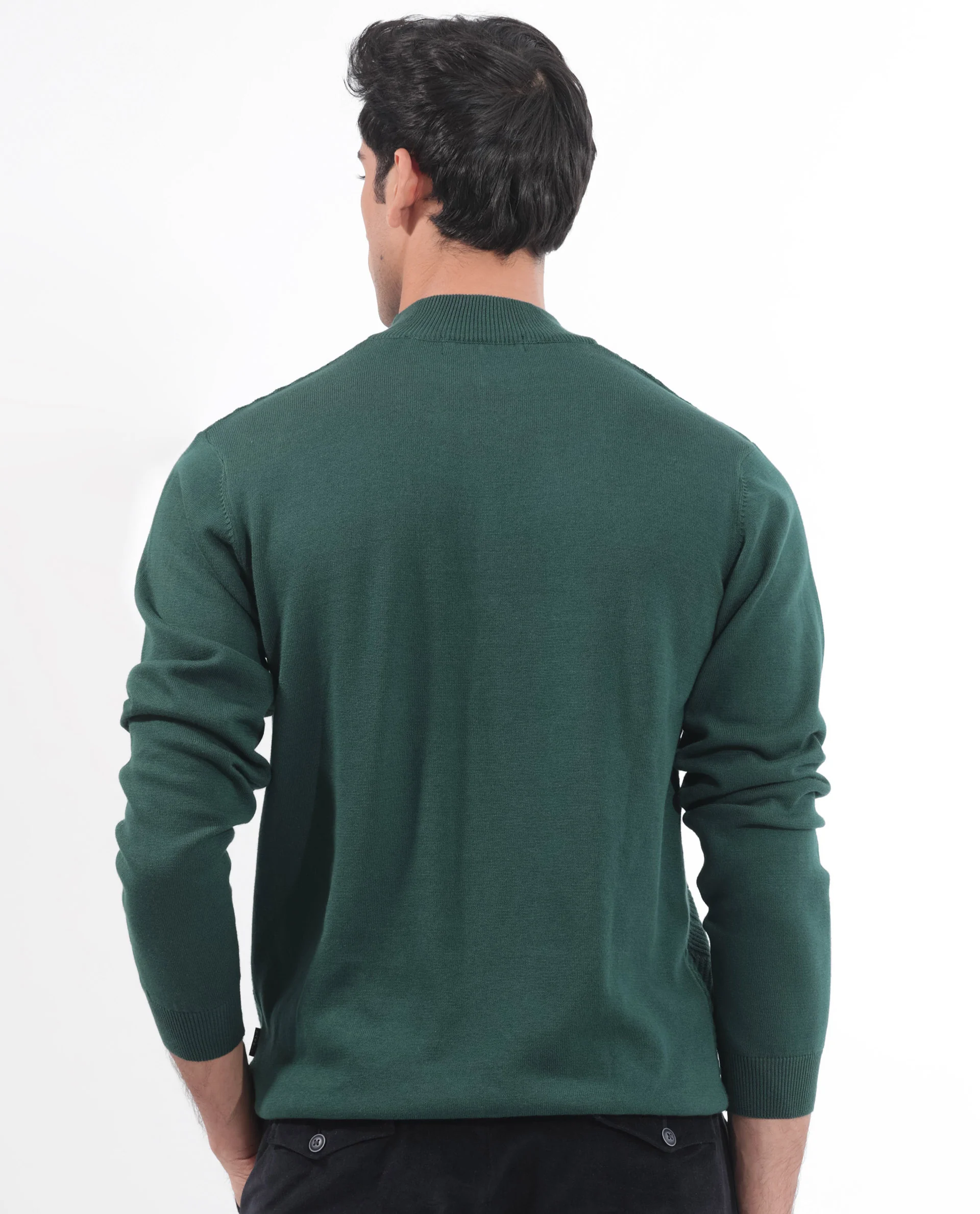 Rare Rabbit Men's Troyo Green Cotton Textured Relaxed Fit Full Sleeve High Neck Sweater - Image 8