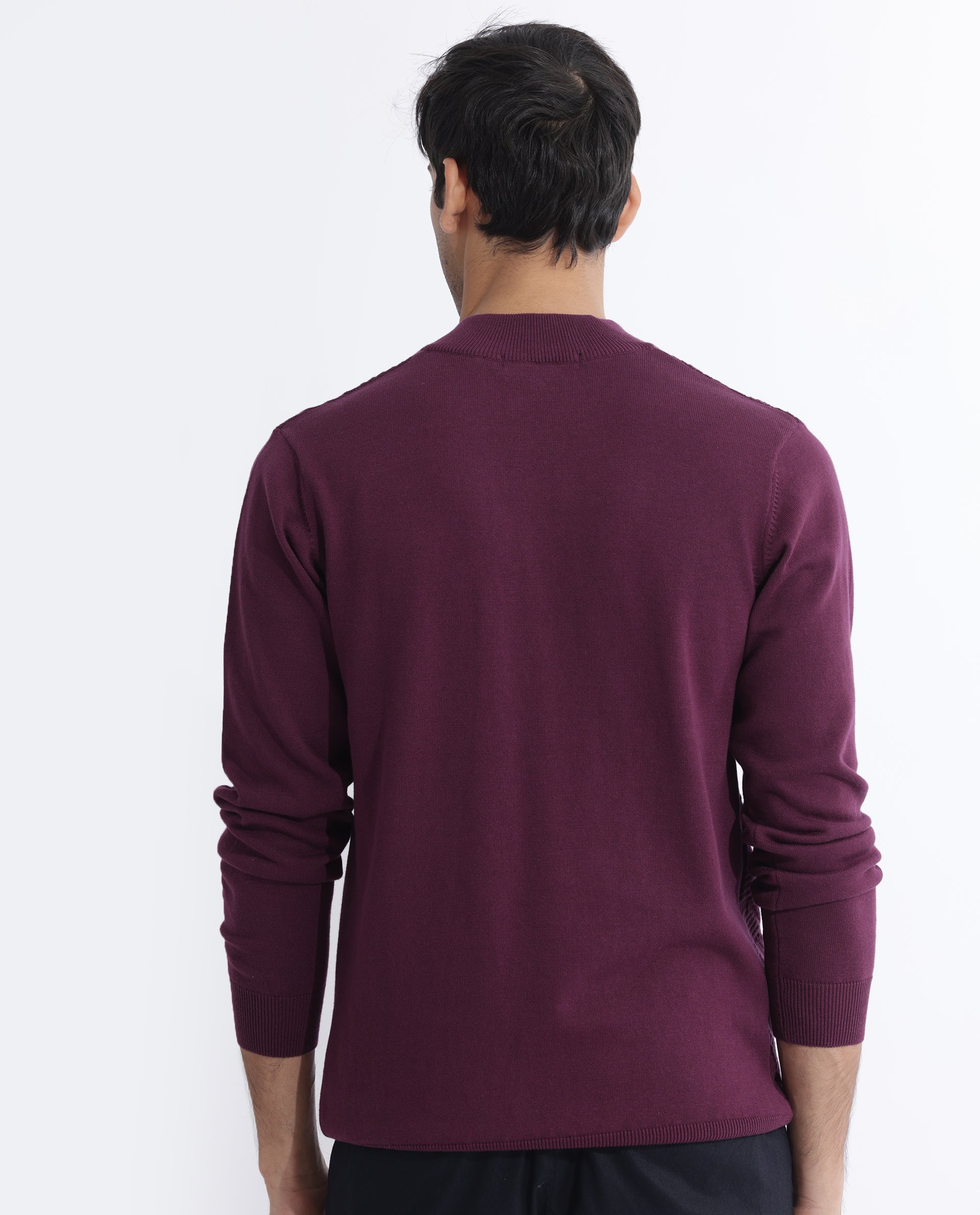 Rare Rabbit Men's Troyo Maroon Cotton Textured Relaxed Fit Full Sleeve High Neck Sweater - Image 7
