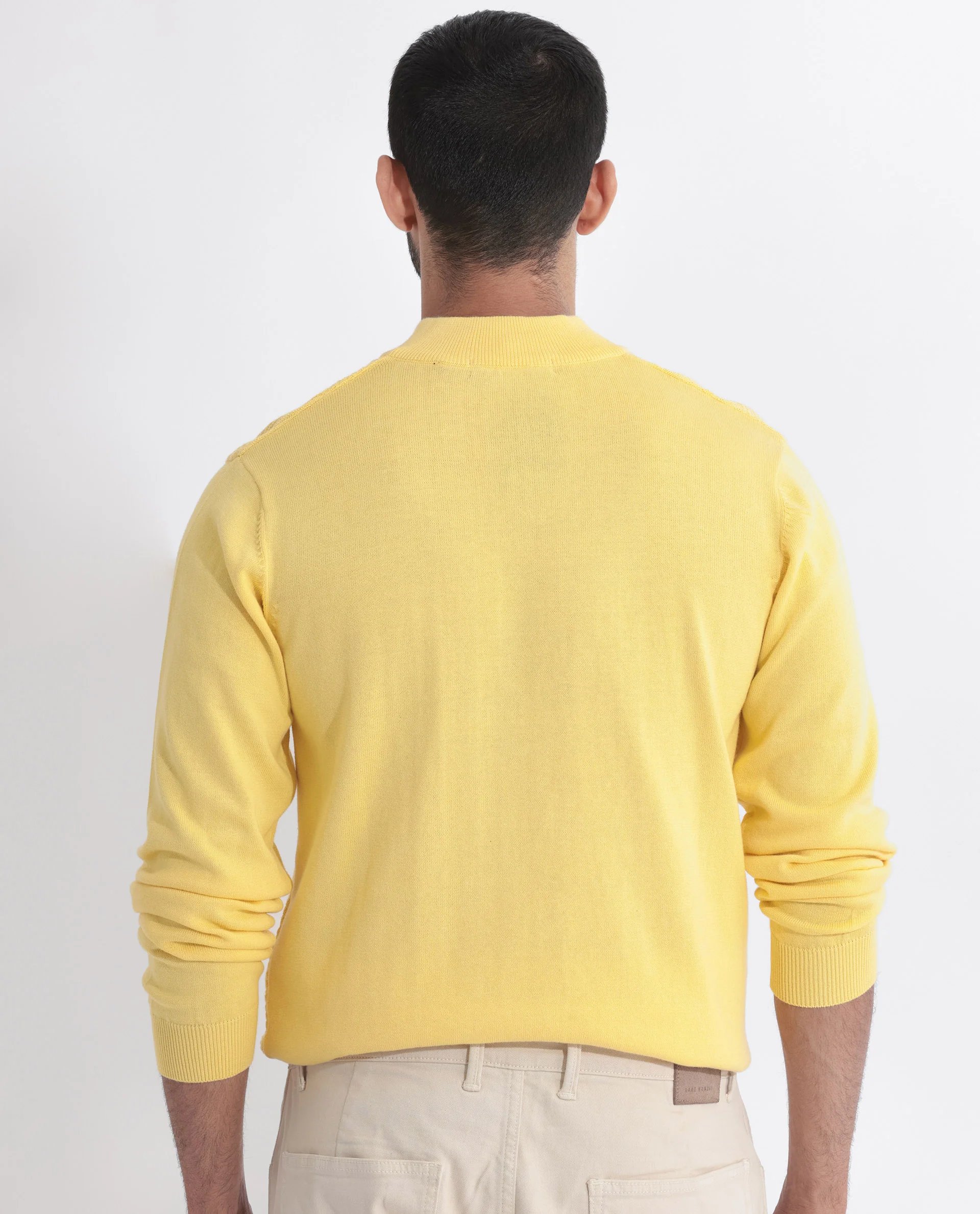Rare Rabbit Men's Troyo Yellow Cotton Textured Relaxed Fit Full Sleeve High Neck Sweater - Image 6