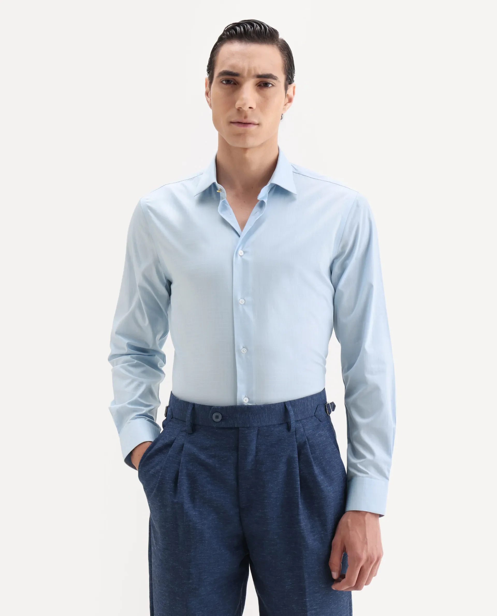 Rare Rabbit Men's Truc Blue Cotton Fabric Full Sleeve Regular Fit Plain Shirt - Image 2