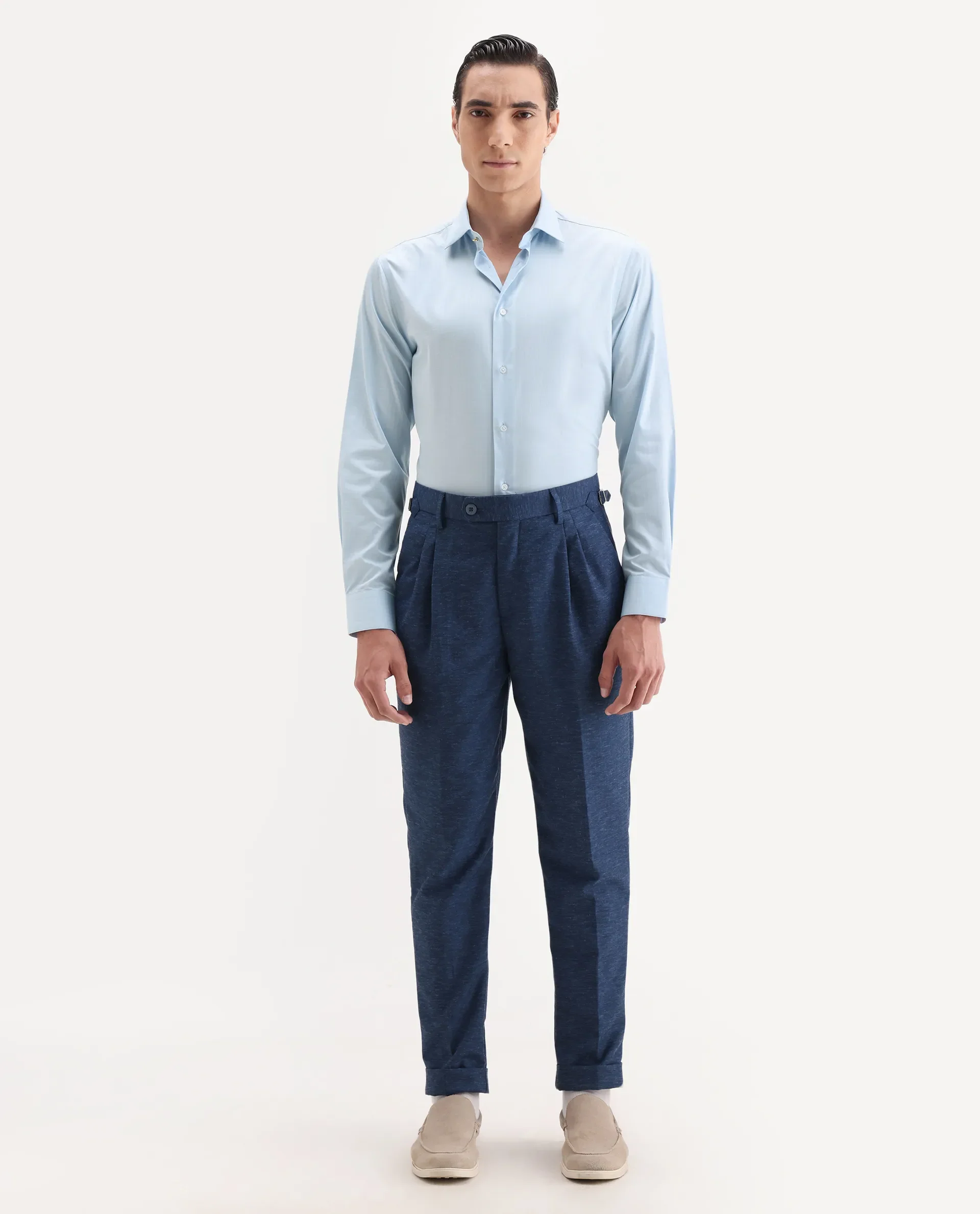 Rare Rabbit Men's Truc Blue Cotton Fabric Full Sleeve Regular Fit Plain Shirt - Image 3