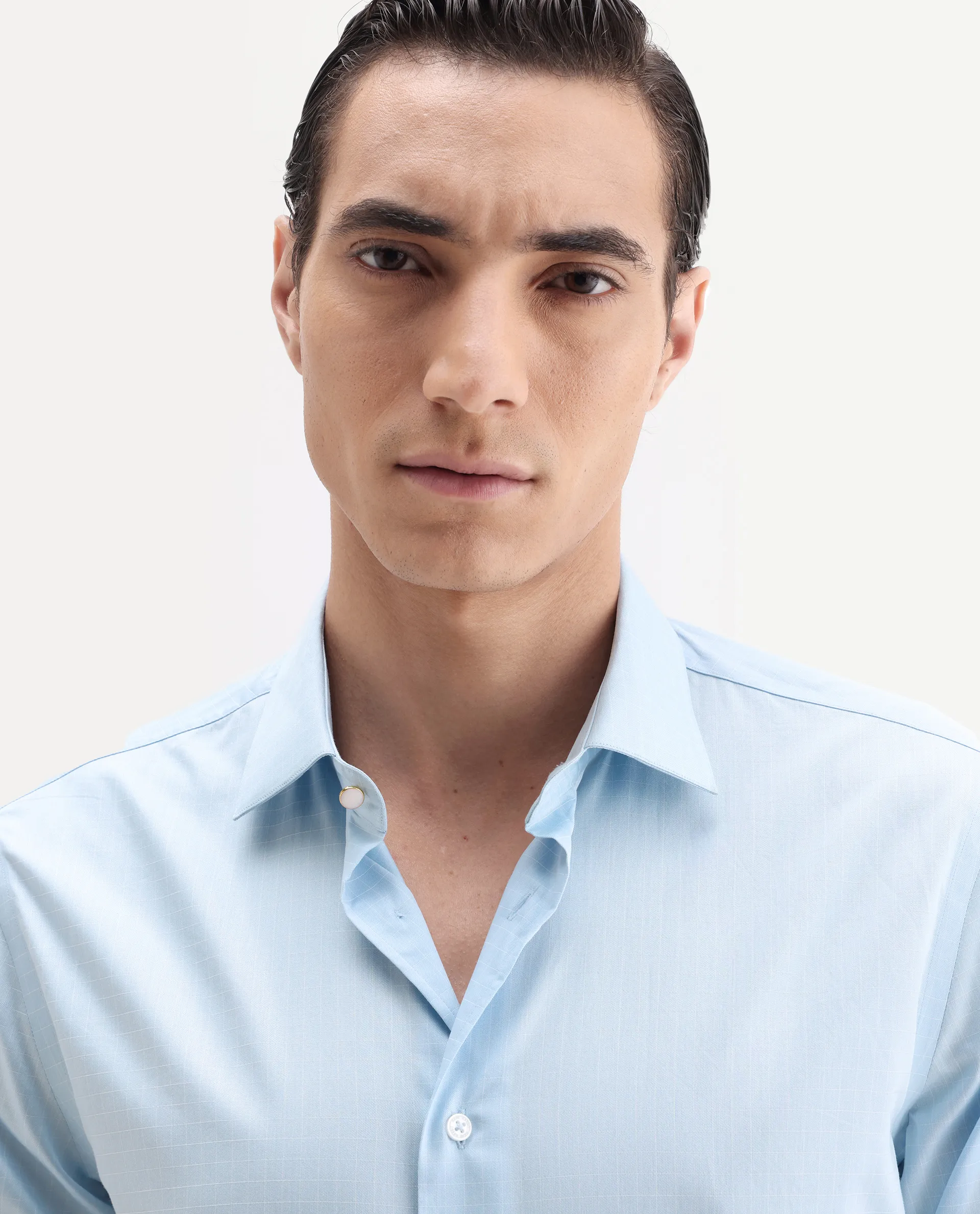 Rare Rabbit Men's Truc Blue Cotton Fabric Full Sleeve Regular Fit Plain Shirt - Image 7