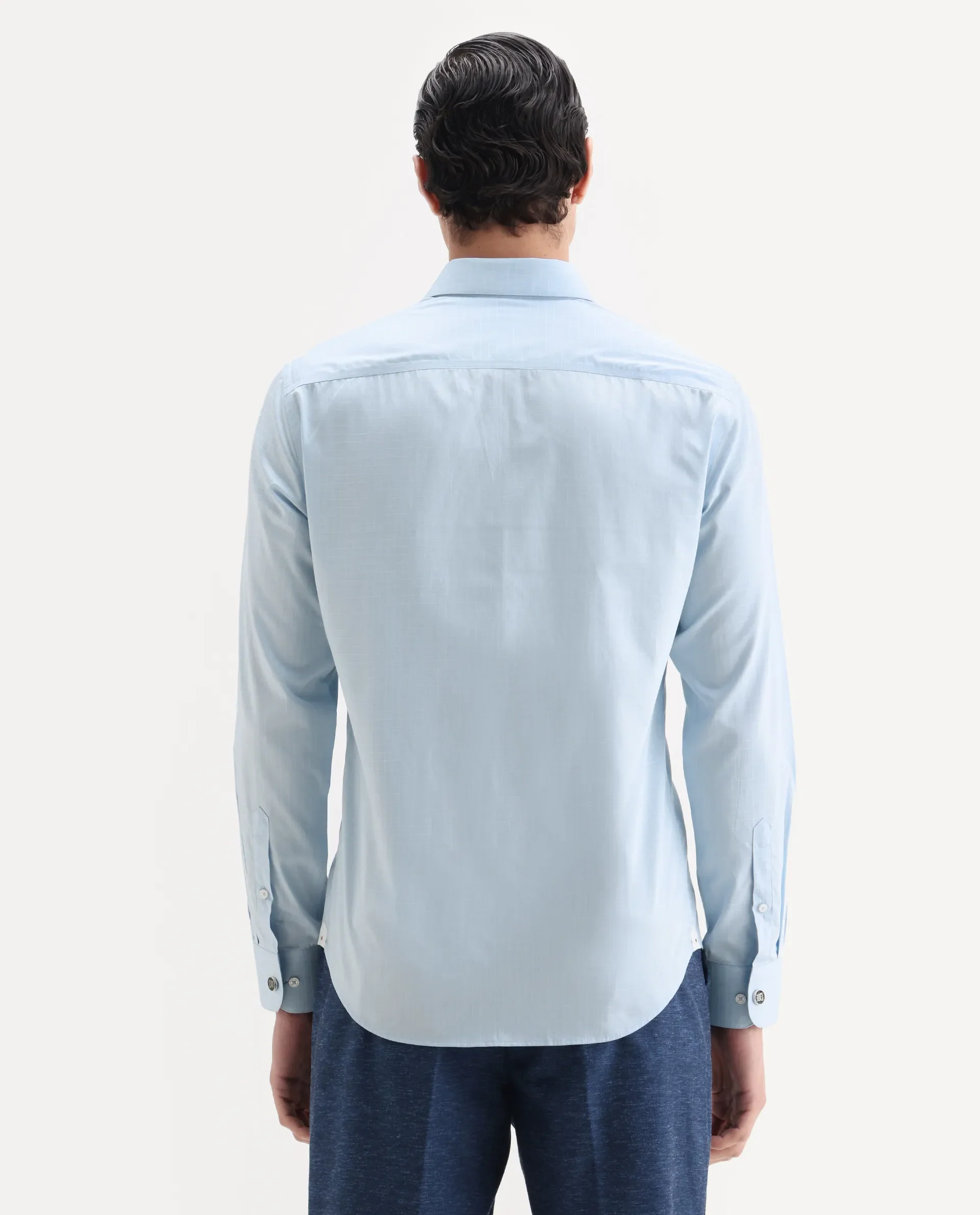 Rare Rabbit Men's Truc Blue Cotton Fabric Full Sleeve Regular Fit Plain Shirt - Image 8