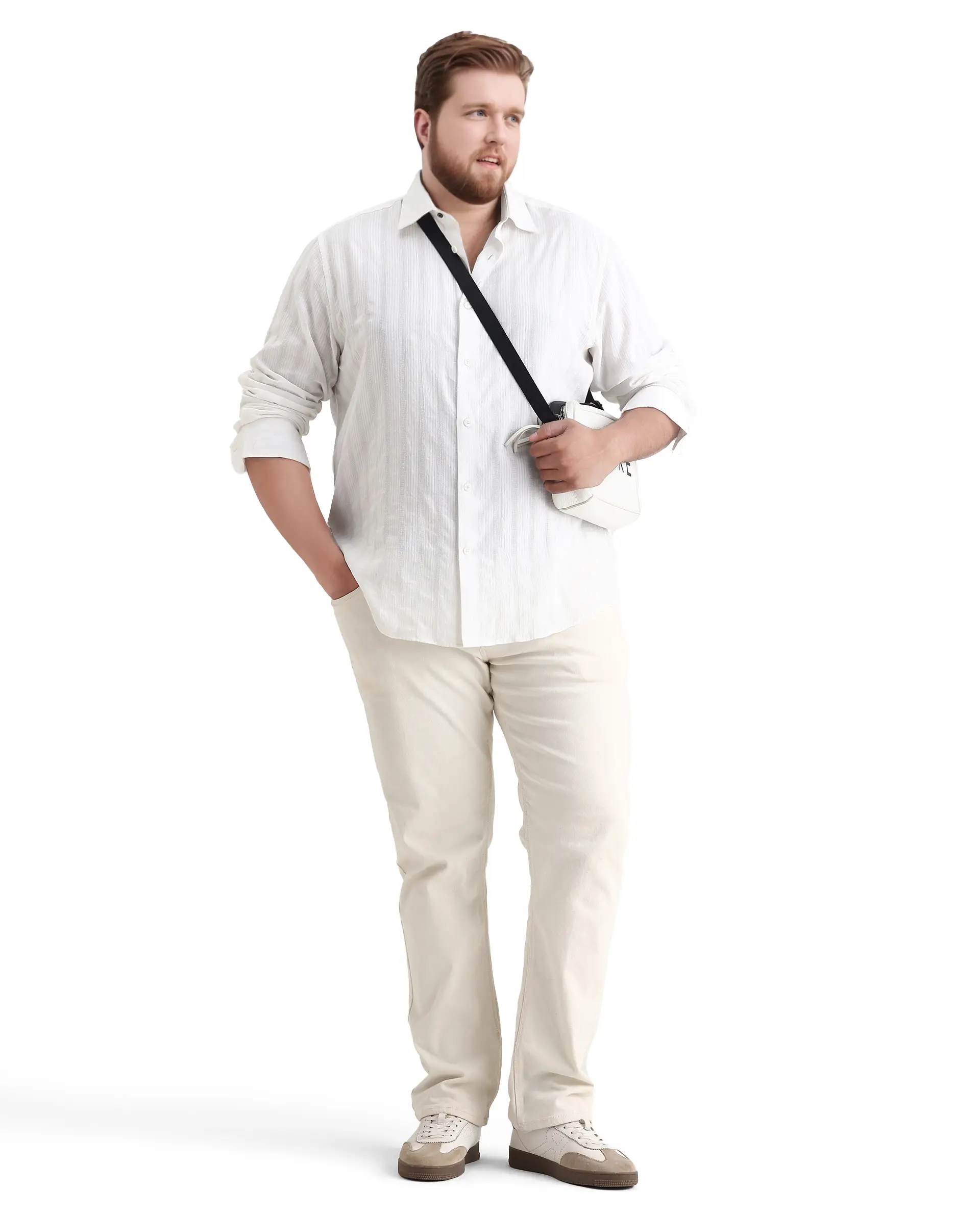 Rare Rabbit Men's Trui-Big White Cotton Fabric Full Sleeve Collared Neck Striped Shirt - Image 2