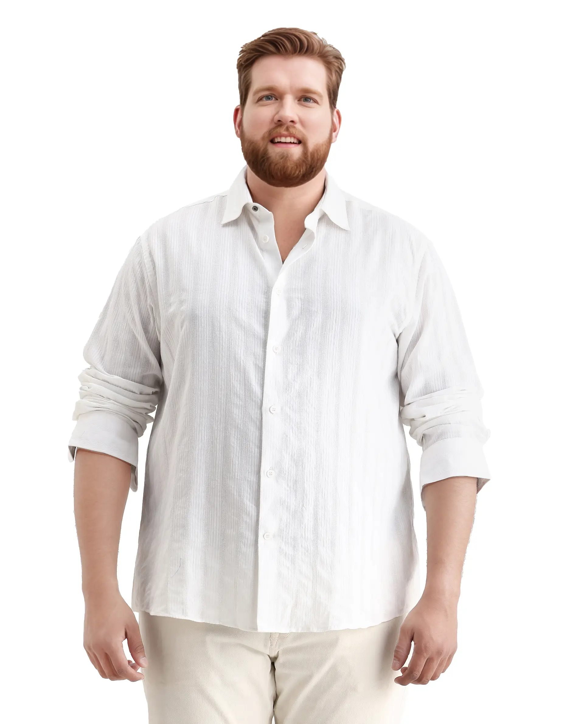 Rare Rabbit Men's Trui-Big White Cotton Fabric Full Sleeve Collared Neck Striped Shirt - Image 3