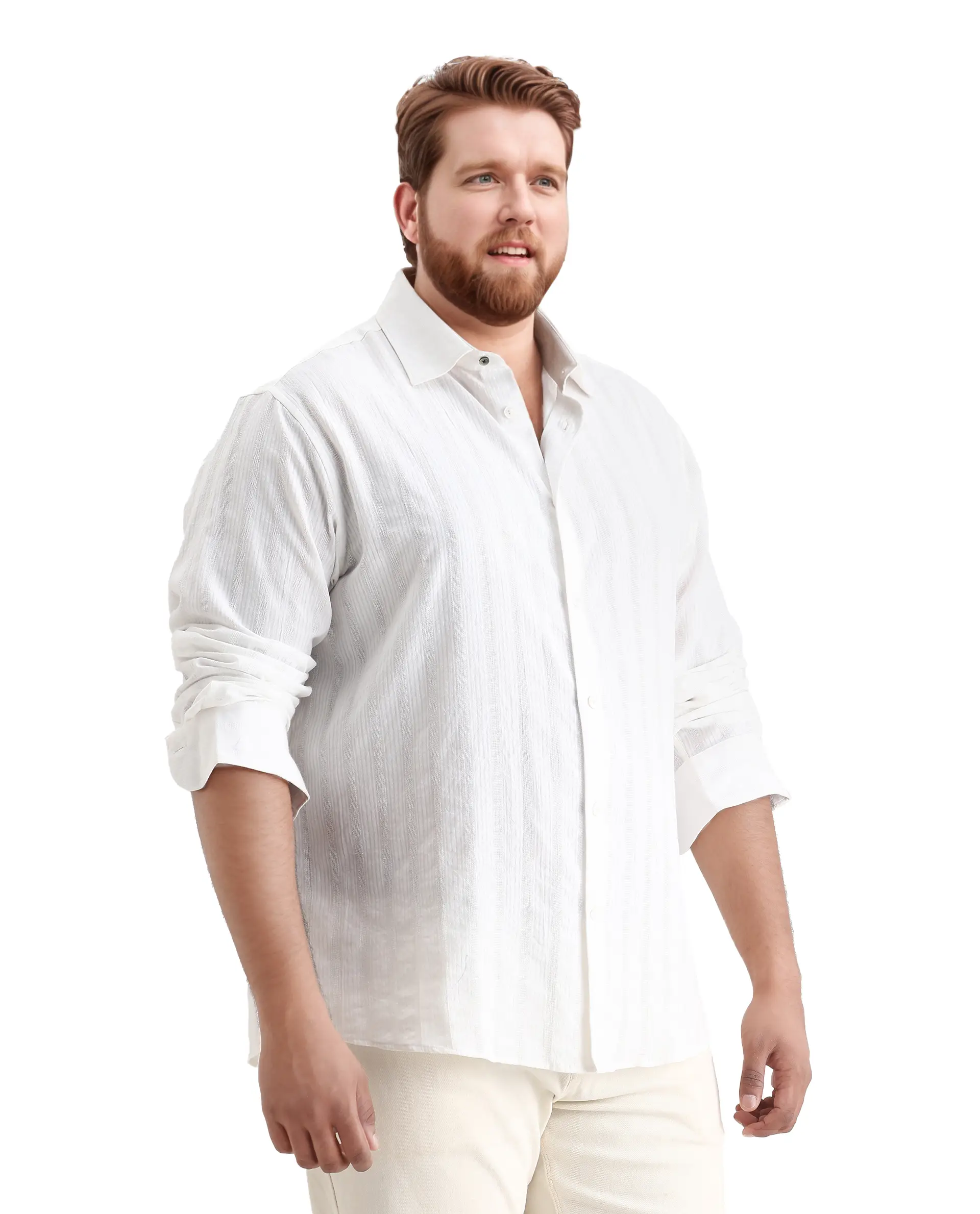 Rare Rabbit Men's Trui-Big White Cotton Fabric Full Sleeve Collared Neck Striped Shirt - Image 4