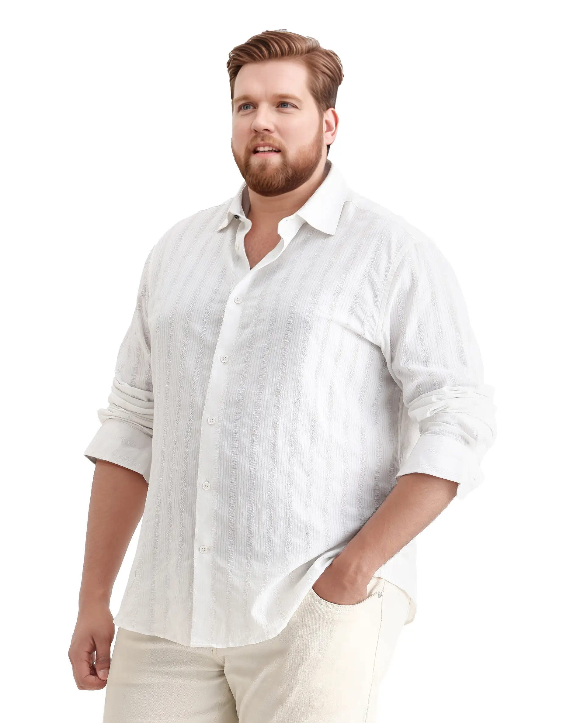 Rare Rabbit Men's Trui-Big White Cotton Fabric Full Sleeve Collared Neck Striped Shirt - Image 5