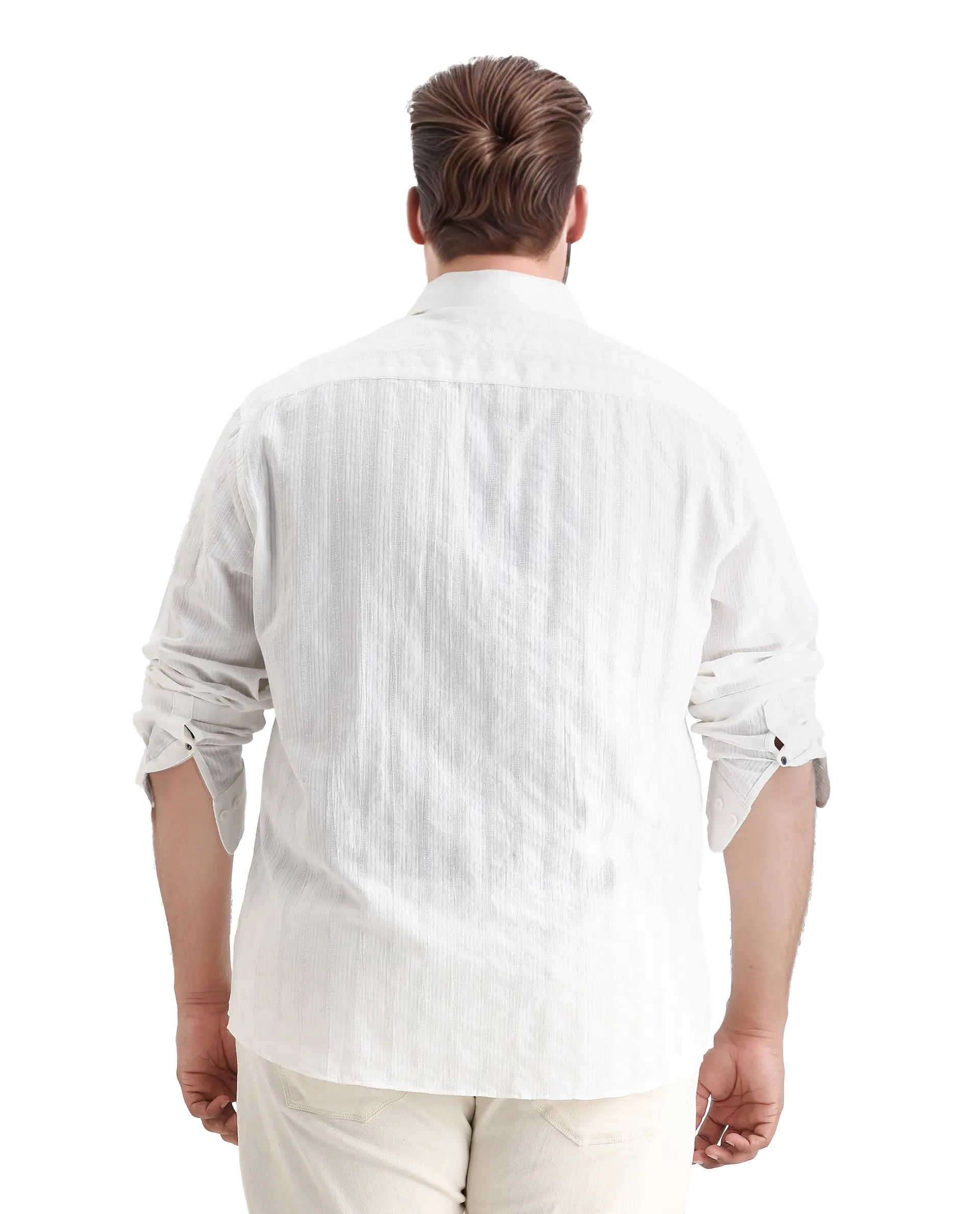 Rare Rabbit Men's Trui-Big White Cotton Fabric Full Sleeve Collared Neck Striped Shirt - Image 6