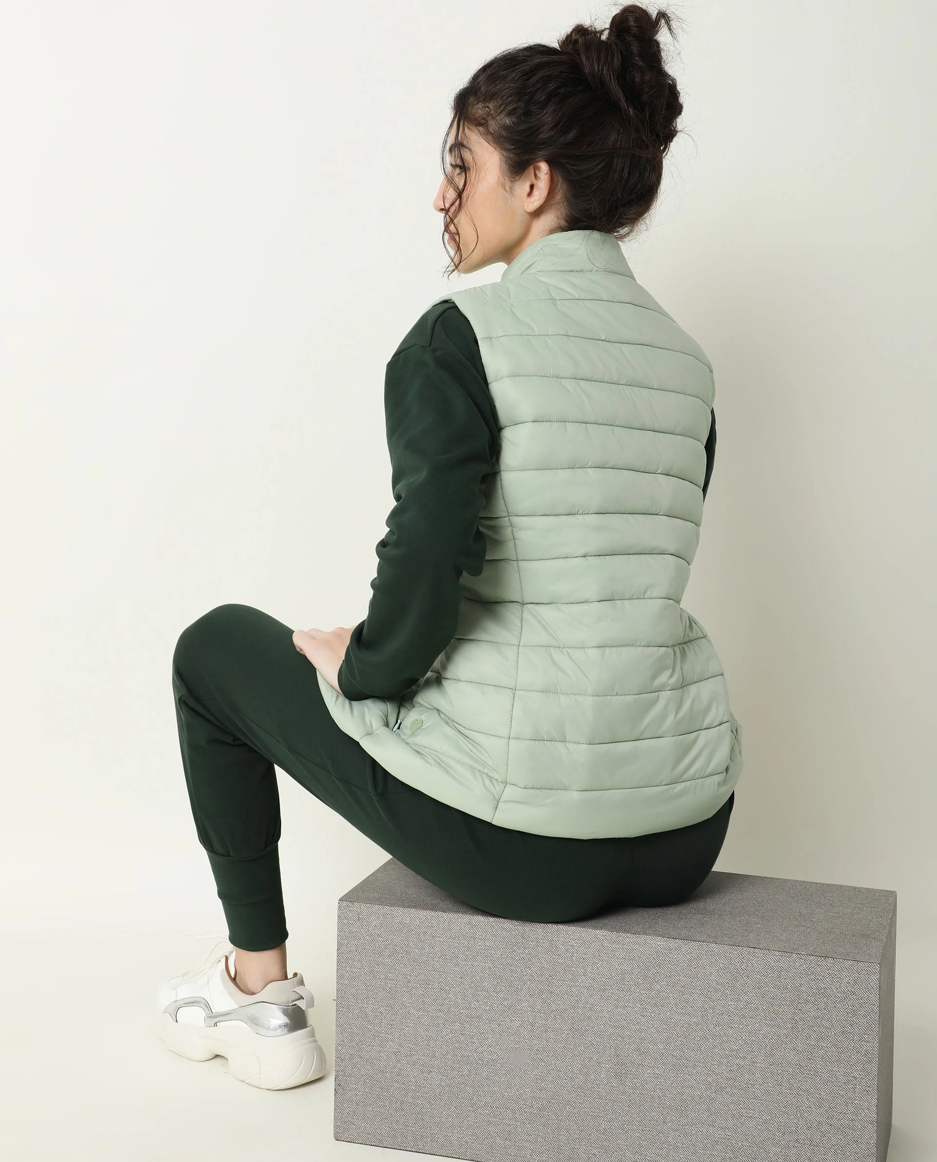 Rareism Women's Trunk Green Hooded Plain Sleeveless Regular Fit Jacket - Image 3