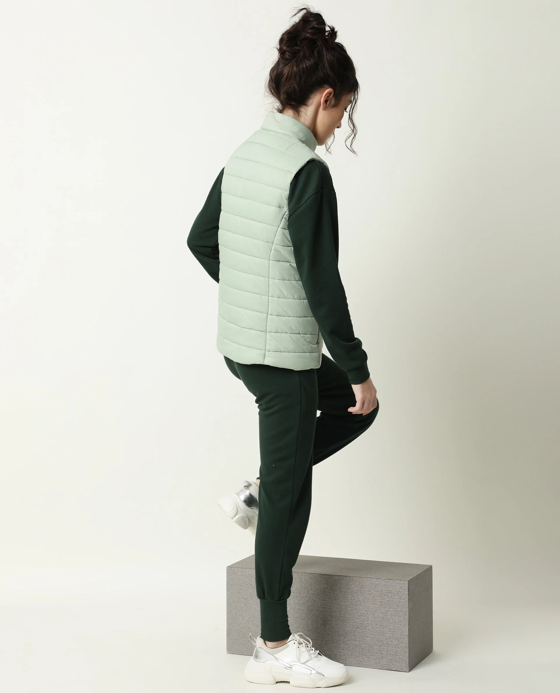Rareism Women's Trunk Green Hooded Plain Sleeveless Regular Fit Jacket - Image 6