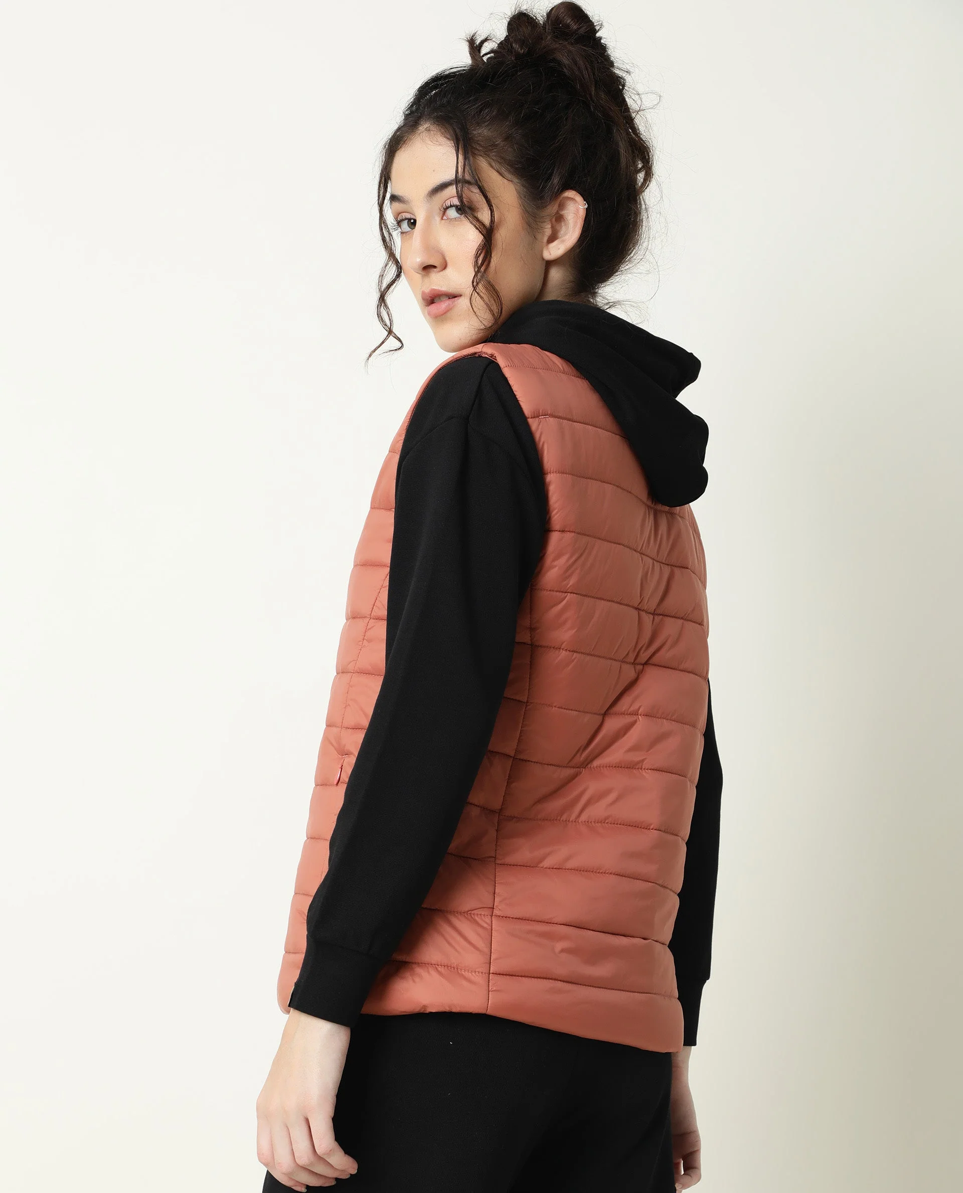 Rareism Women's Trunk Rust Hooded Plain Sleeveless Regular Fit Jacket - Image 2