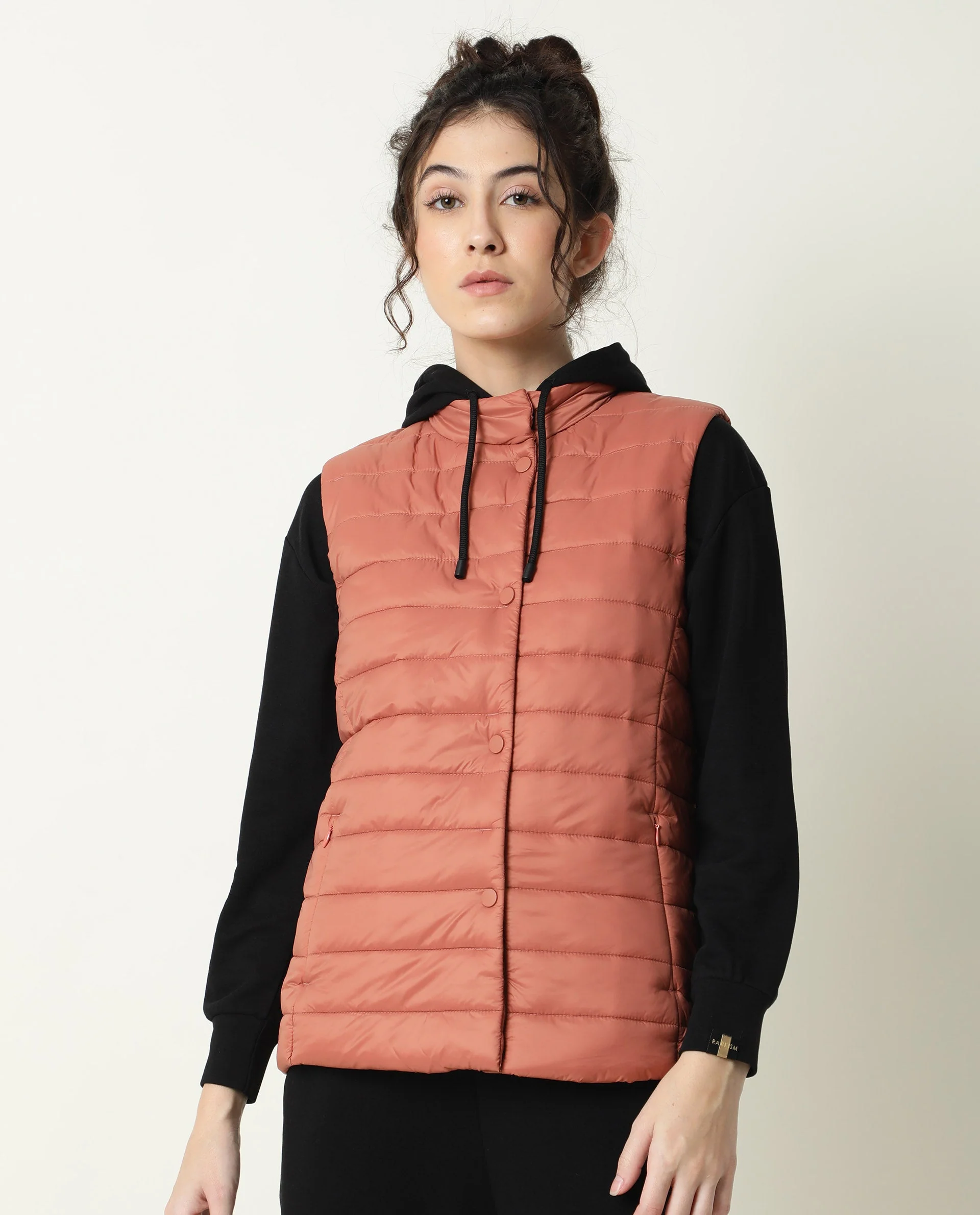 Rareism Women's Trunk Rust Hooded Plain Sleeveless Regular Fit Jacket - Image 6