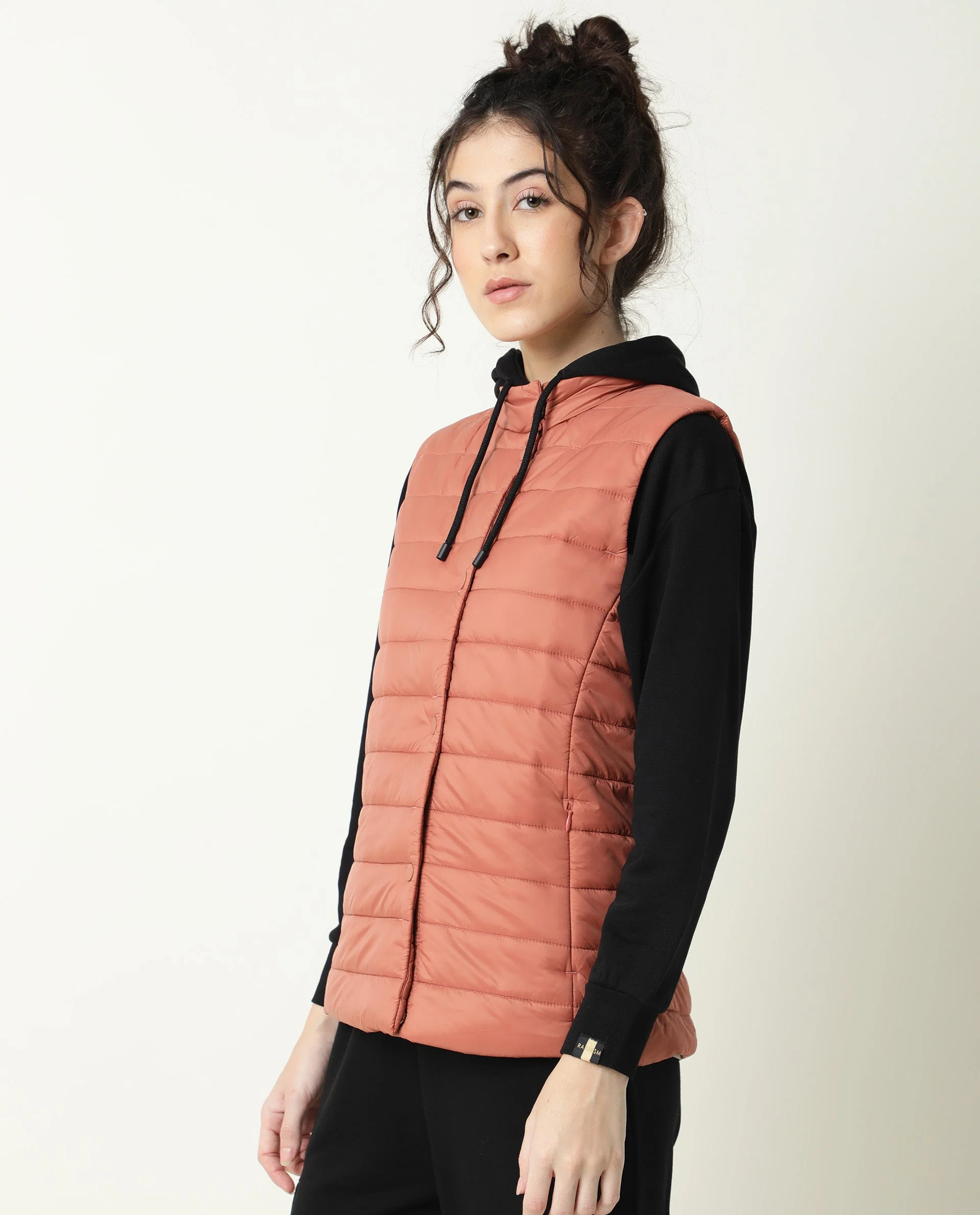 Rareism Women's Trunk Rust Hooded Plain Sleeveless Regular Fit Jacket - Image 8