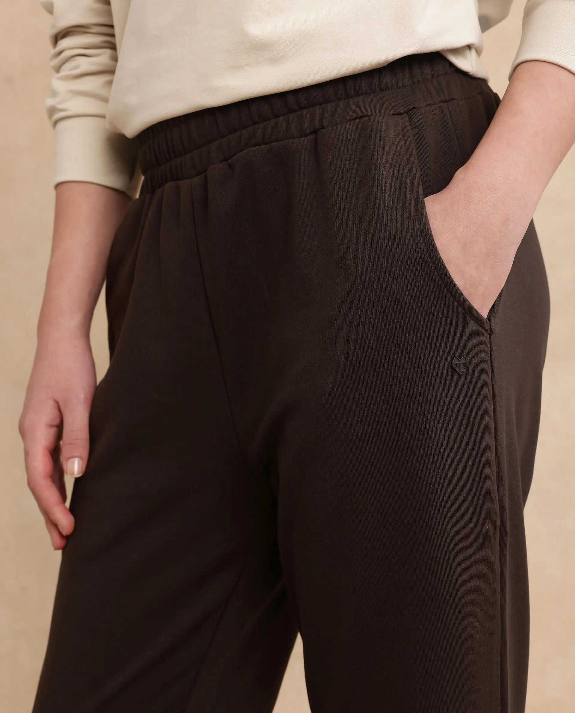 Rareism Women's Trunky Brown Cotton Blend Plain Ankle Length Straight Fit Track Pant - Image 3