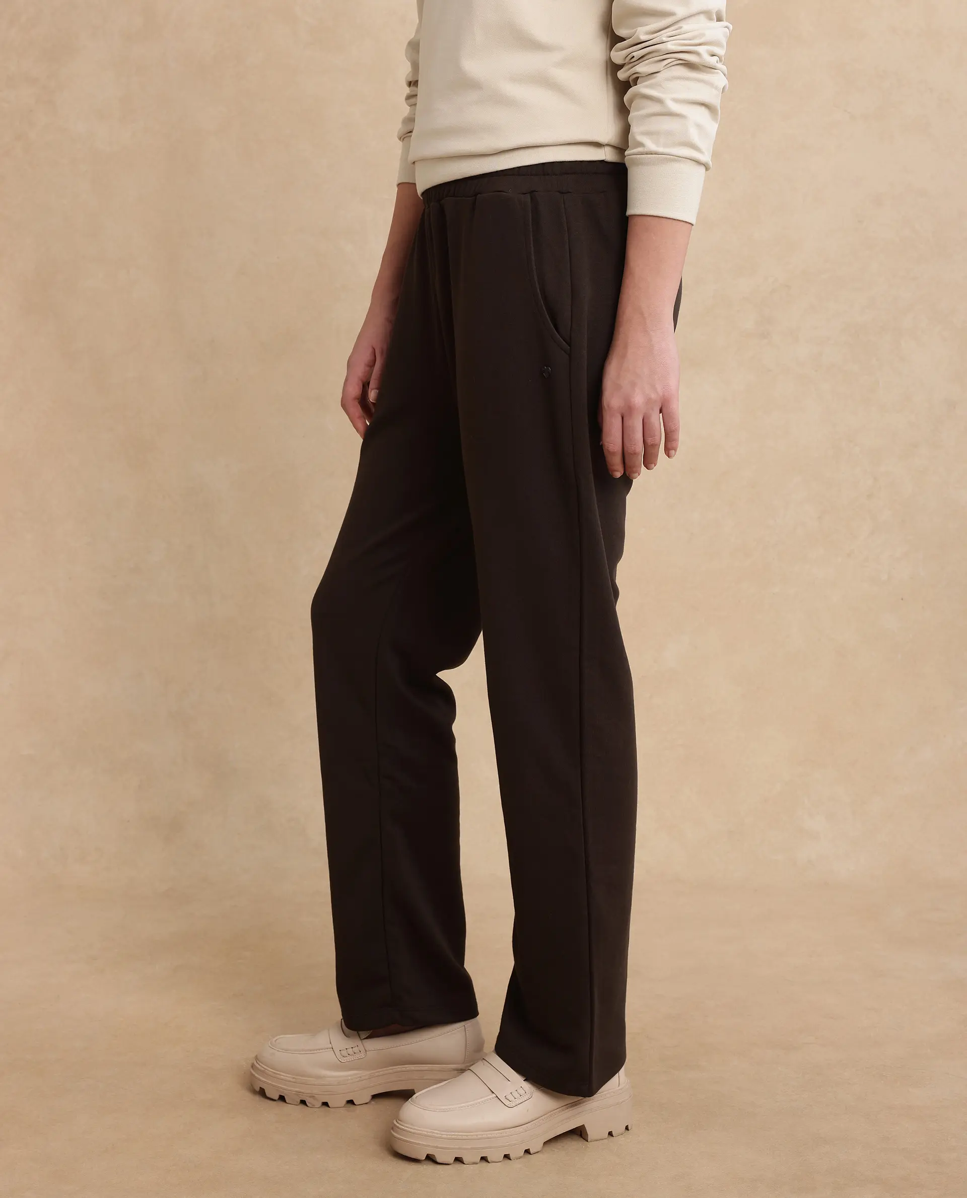Rareism Women's Trunky Brown Cotton Blend Plain Ankle Length Straight Fit Track Pant - Image 7