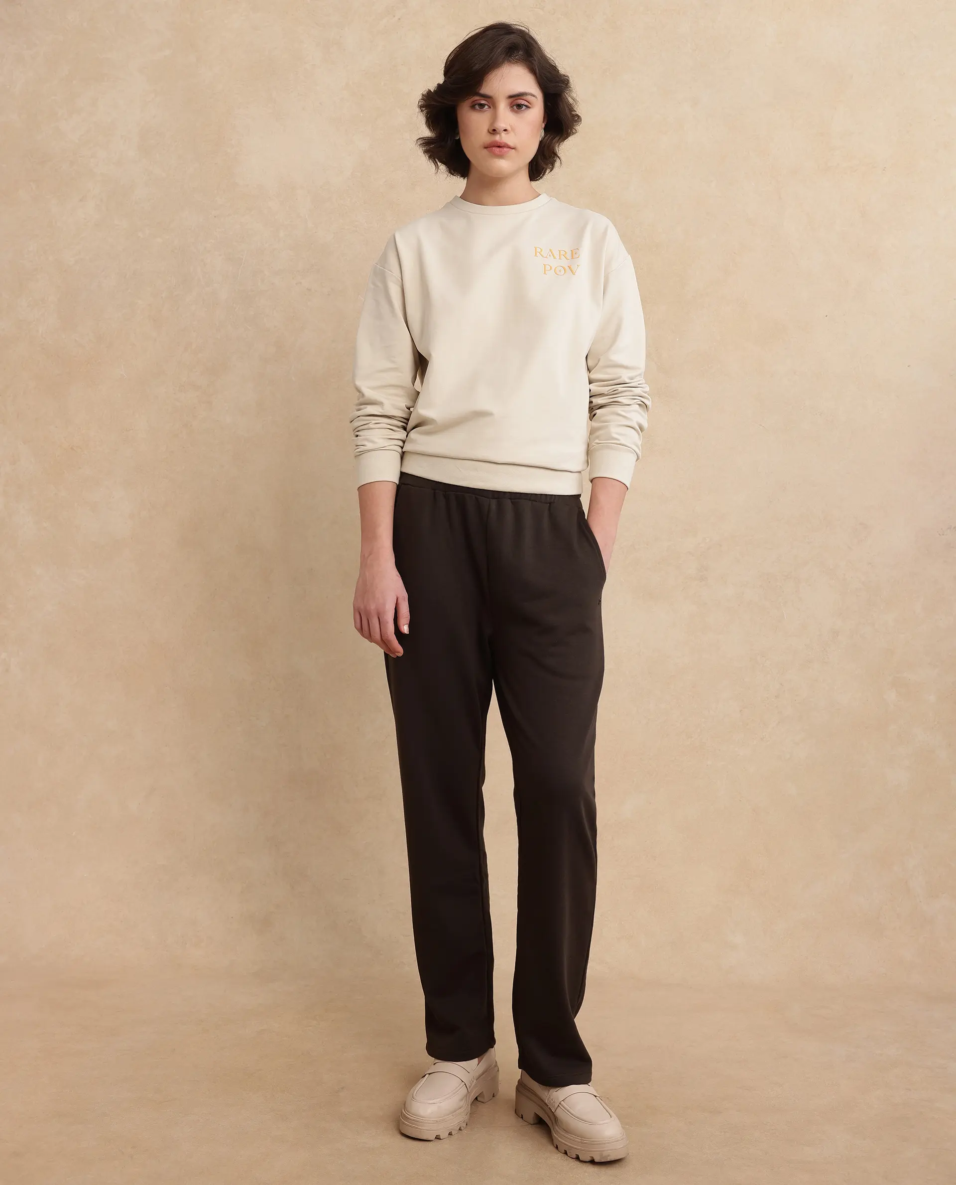 Rareism Women's Trunky Brown Cotton Blend Plain Ankle Length Straight Fit Track Pant - Image 9