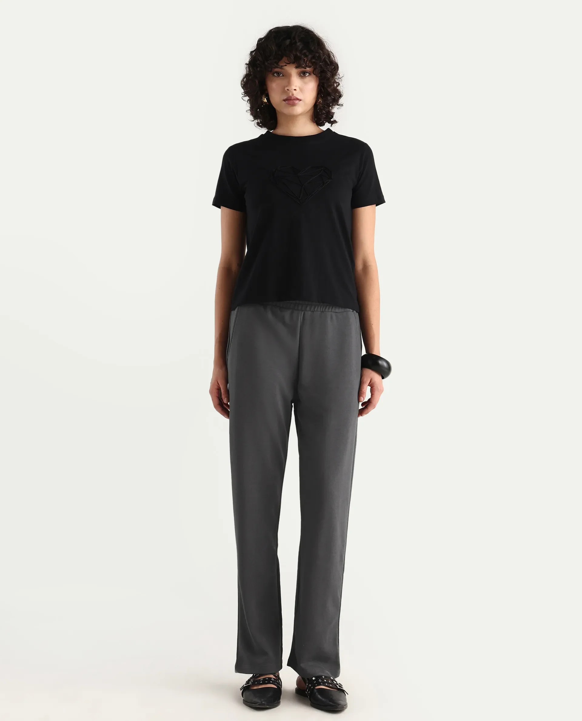 Rareism Women's Trunky Dark Grey Cotton Blend Plain Ankle Length Straight Fit Track Pant - Image 3