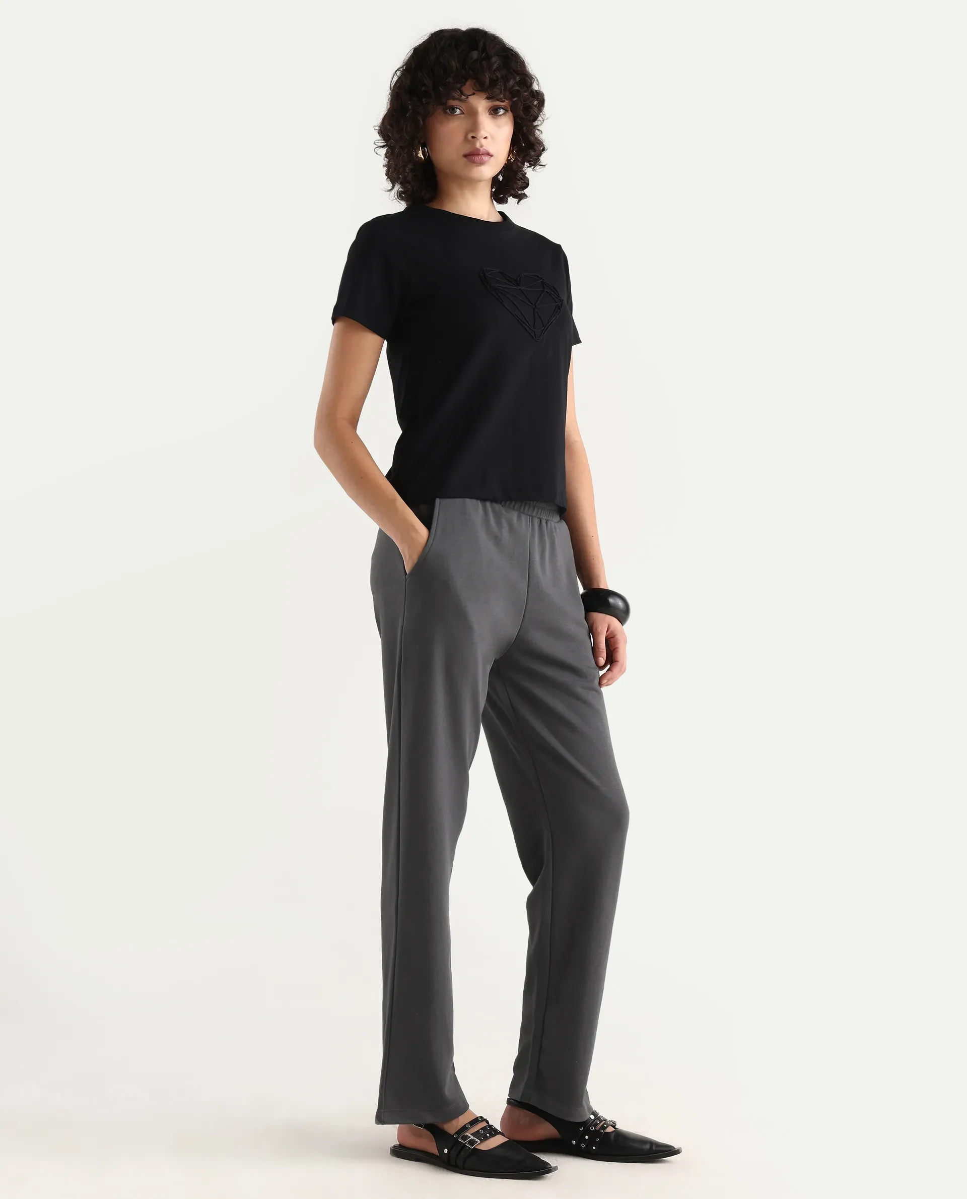 Rareism Women's Trunky Dark Grey Cotton Blend Plain Ankle Length Straight Fit Track Pant - Image 6