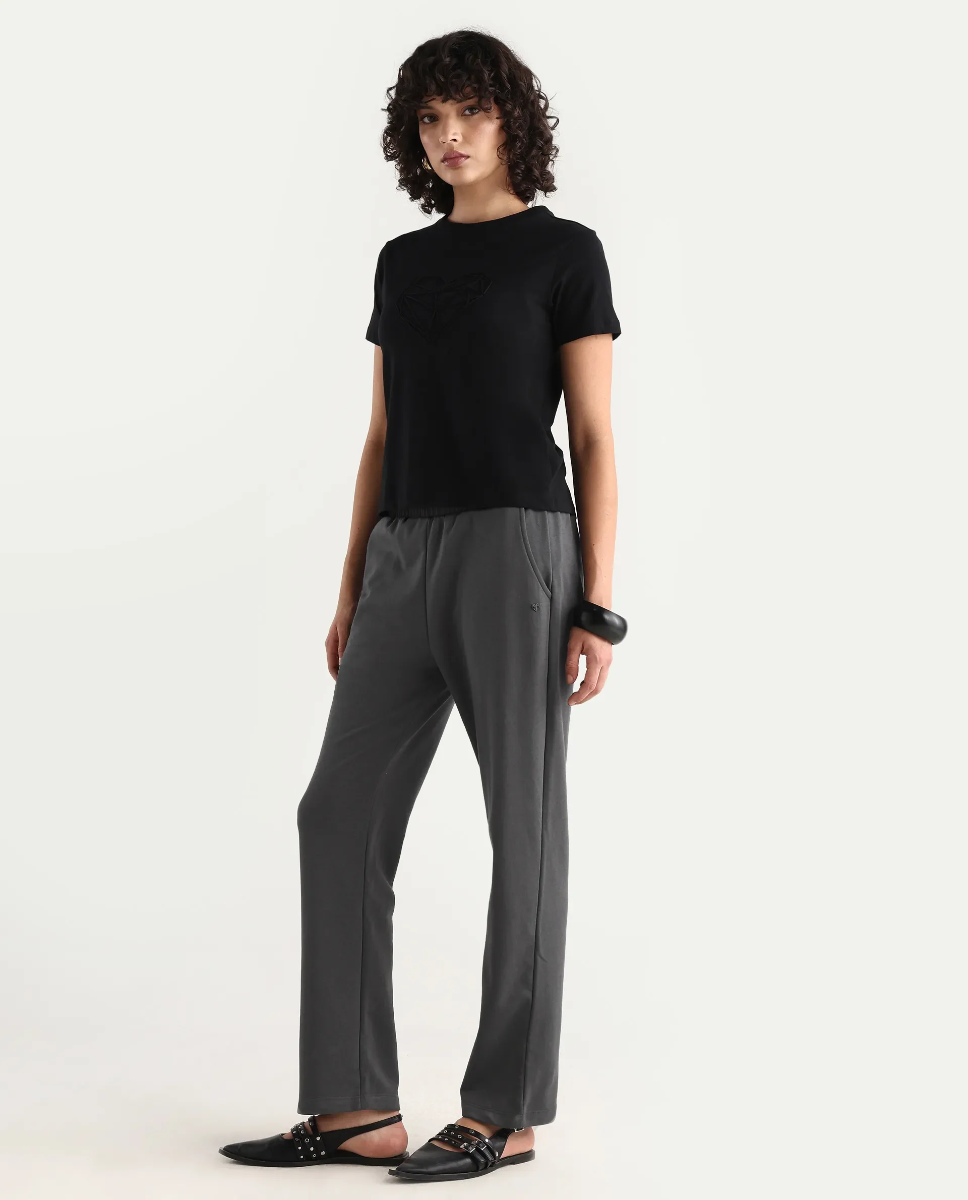 Rareism Women's Trunky Dark Grey Cotton Blend Plain Ankle Length Straight Fit Track Pant - Image 7