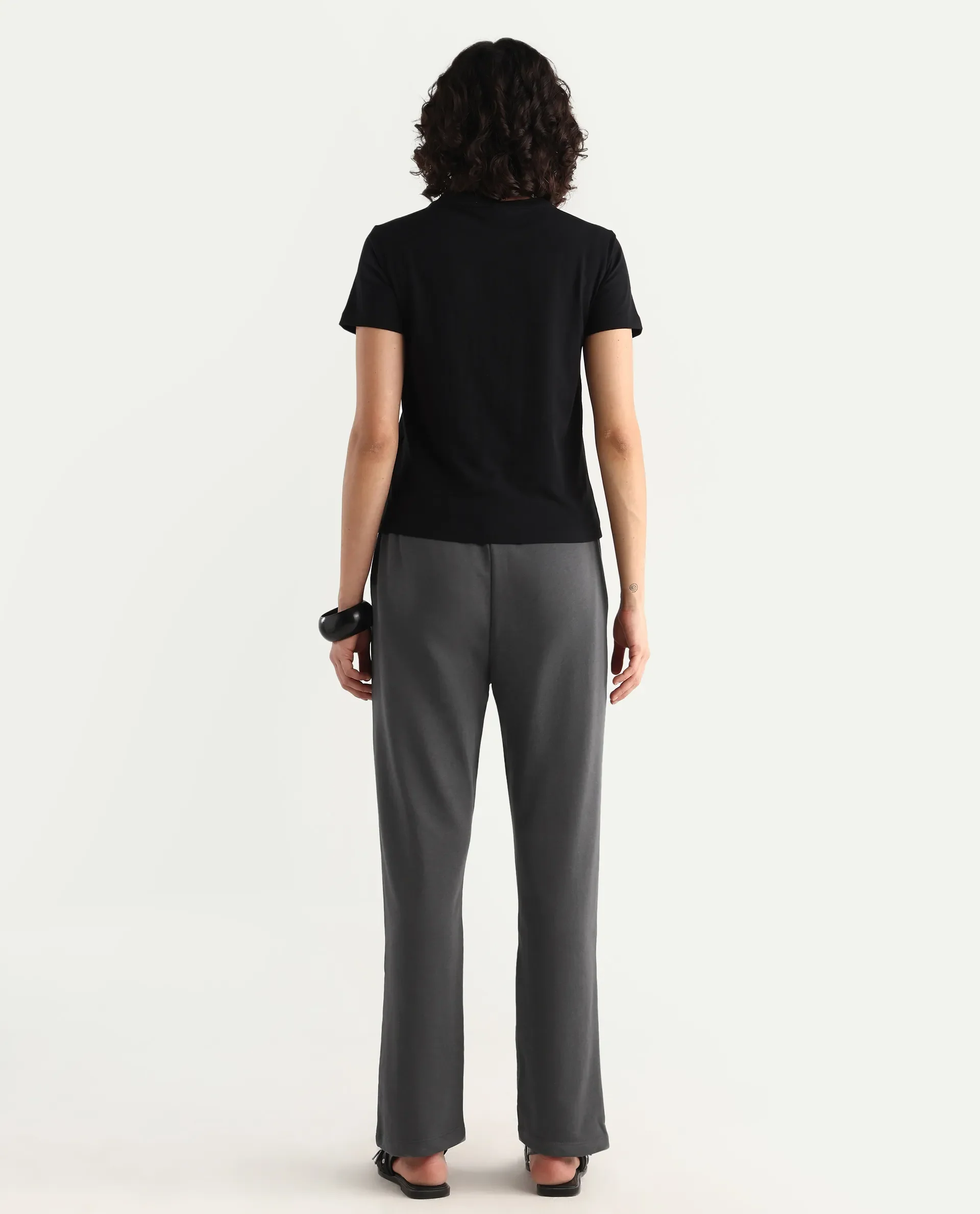 Rareism Women's Trunky Dark Grey Cotton Blend Plain Ankle Length Straight Fit Track Pant - Image 8
