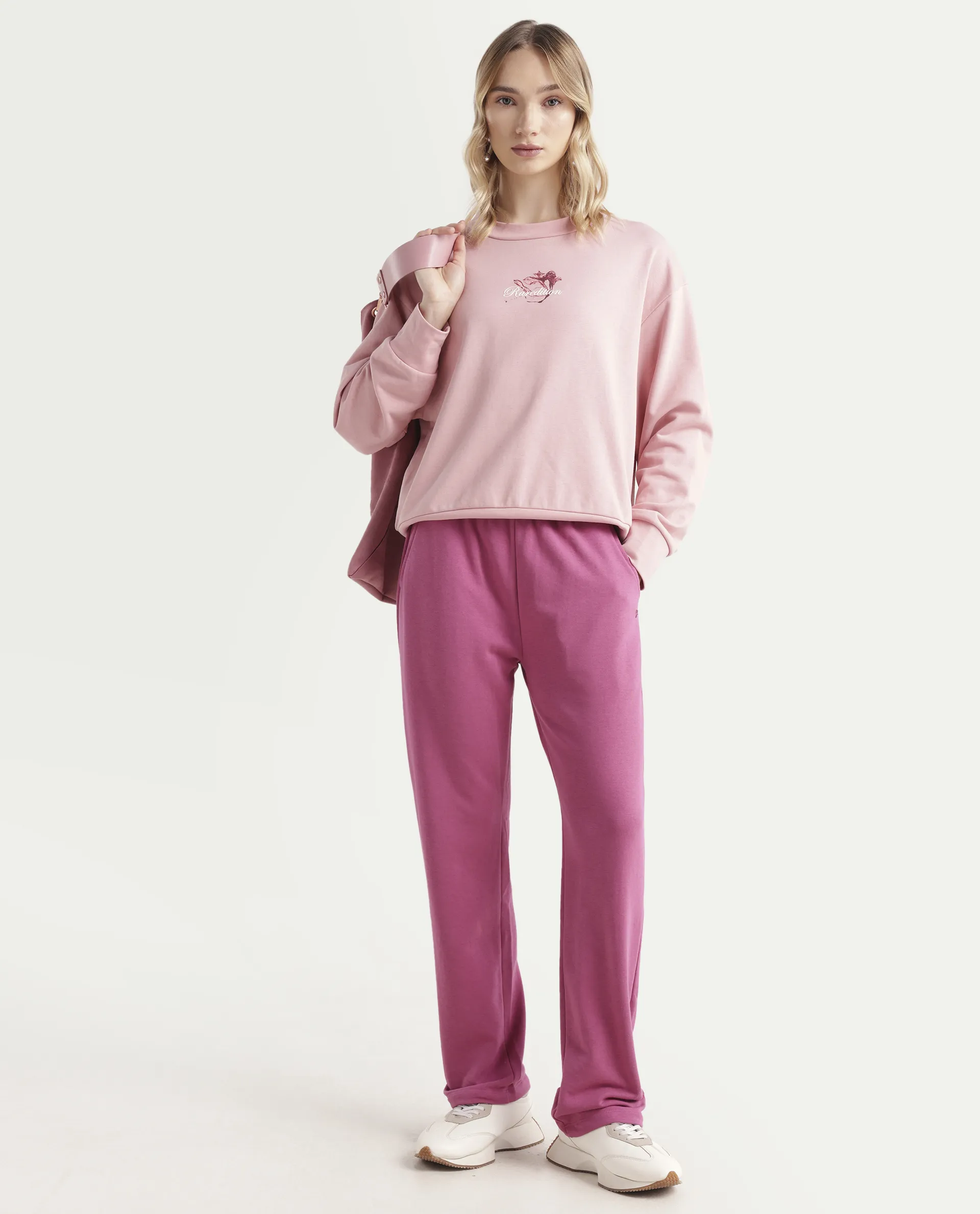 Rareism Women's Trunky Dark Pink Cotton Blend Plain Ankle Length Straight Fit Track Pant - Image 2