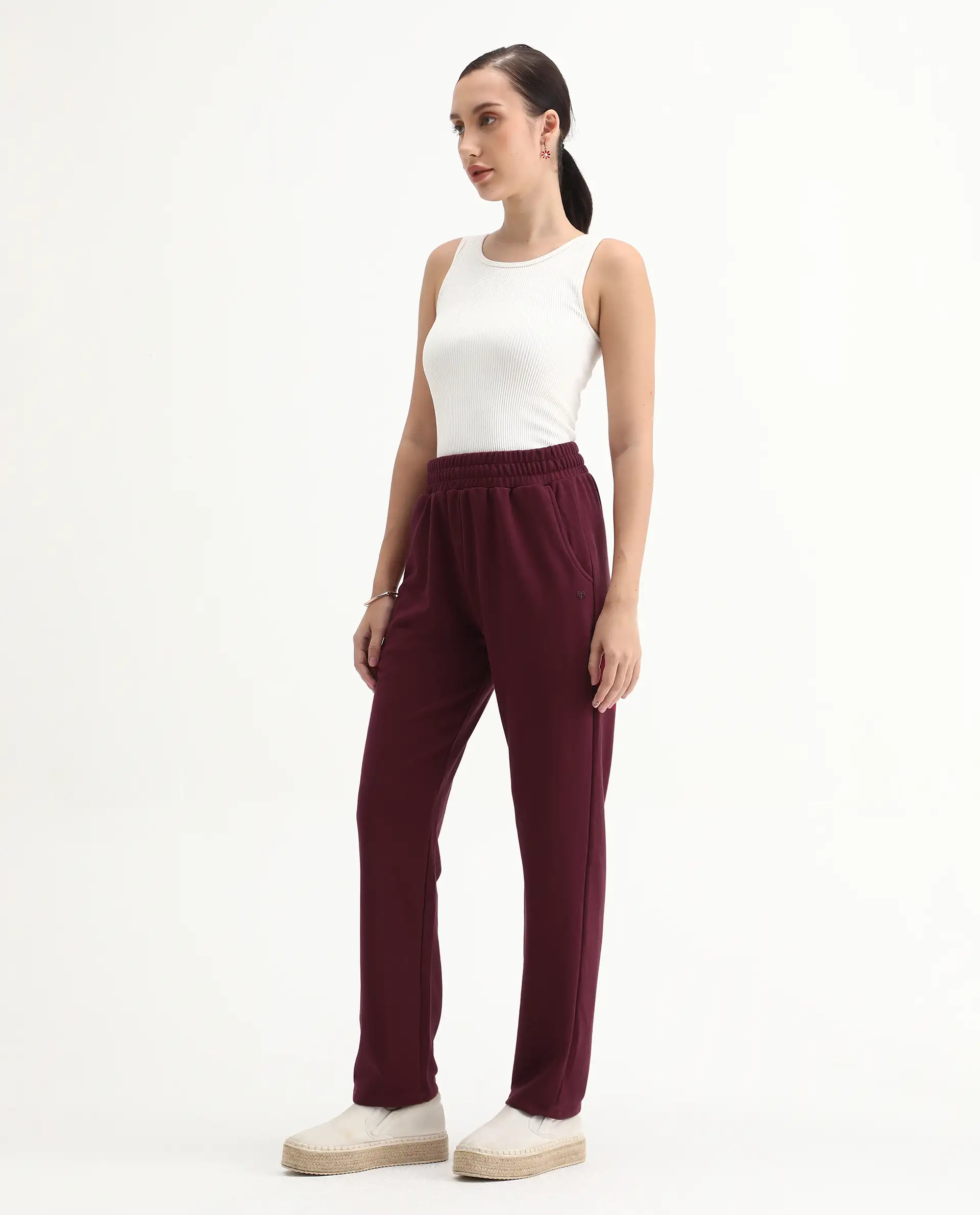 Rareism Women's Trunky Maroon Cotton Blend Plain Ankle Length Straight Fit Track Pant - Image 6