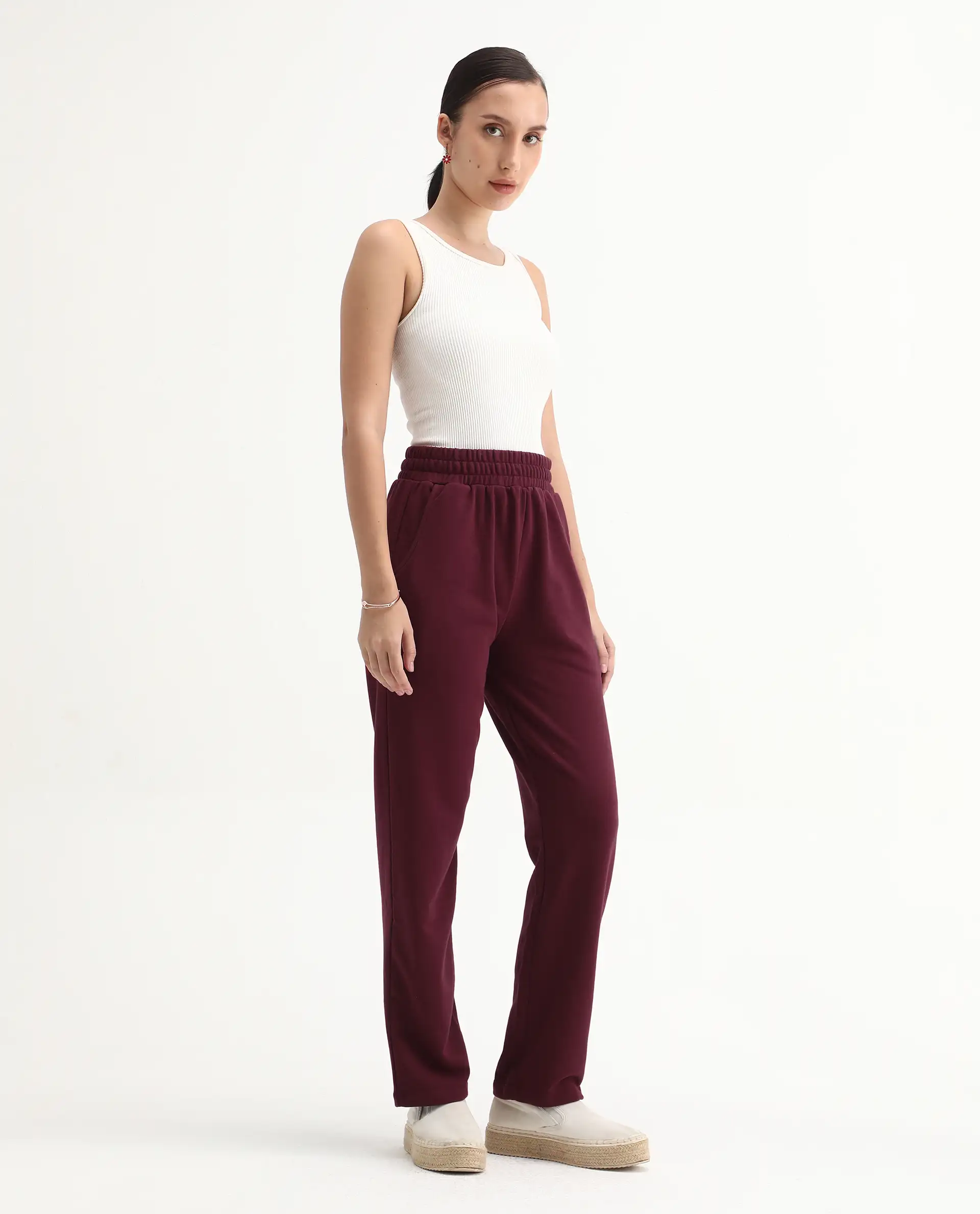 Rareism Women's Trunky Maroon Cotton Blend Plain Ankle Length Straight Fit Track Pant - Image 7