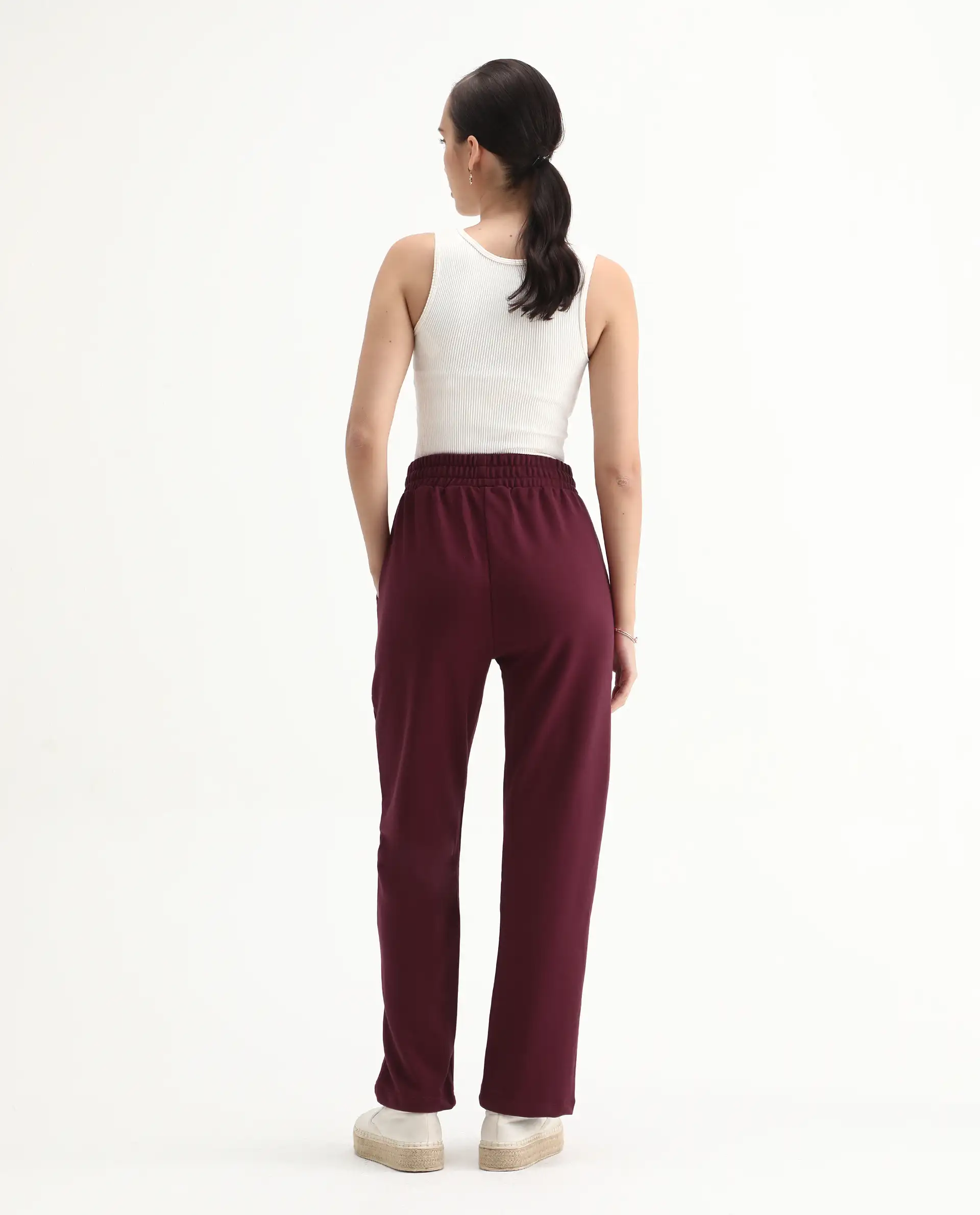 Rareism Women's Trunky Maroon Cotton Blend Plain Ankle Length Straight Fit Track Pant - Image 8