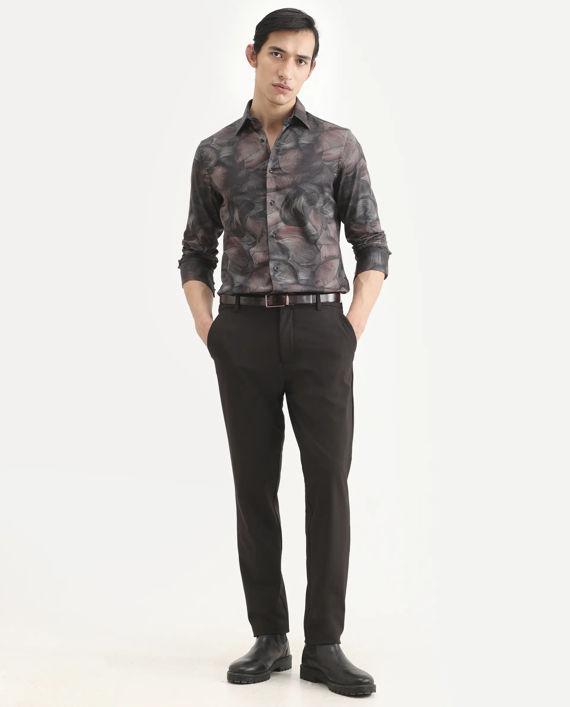 Rare Rabbit Men's Tuan Ls Brown Cotton Fabric Full Sleeve Spread Collar Regular Fit Abstract Print Shirt - Image 2