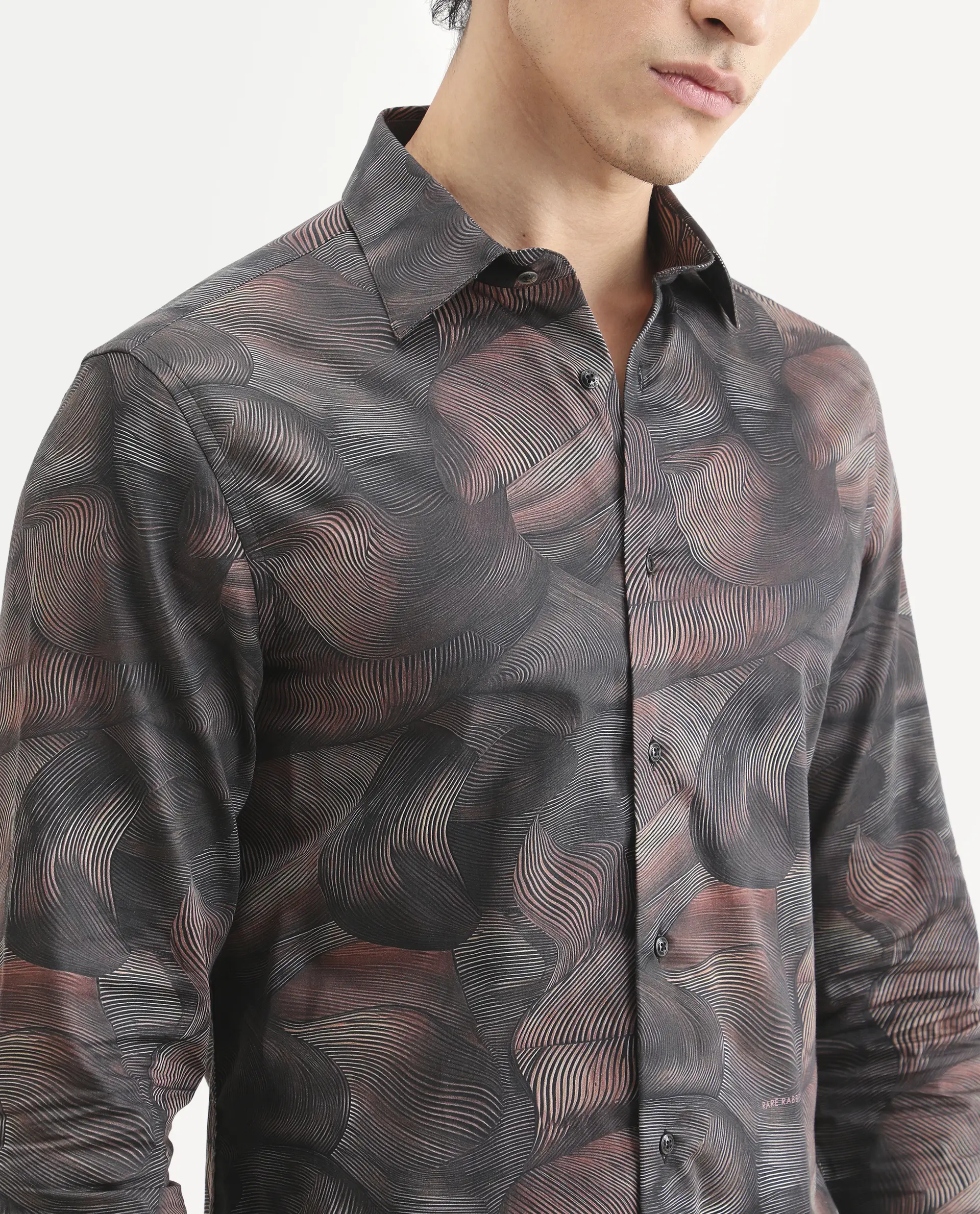 Rare Rabbit Men's Tuan Ls Brown Cotton Fabric Full Sleeve Spread Collar Regular Fit Abstract Print Shirt - Image 3