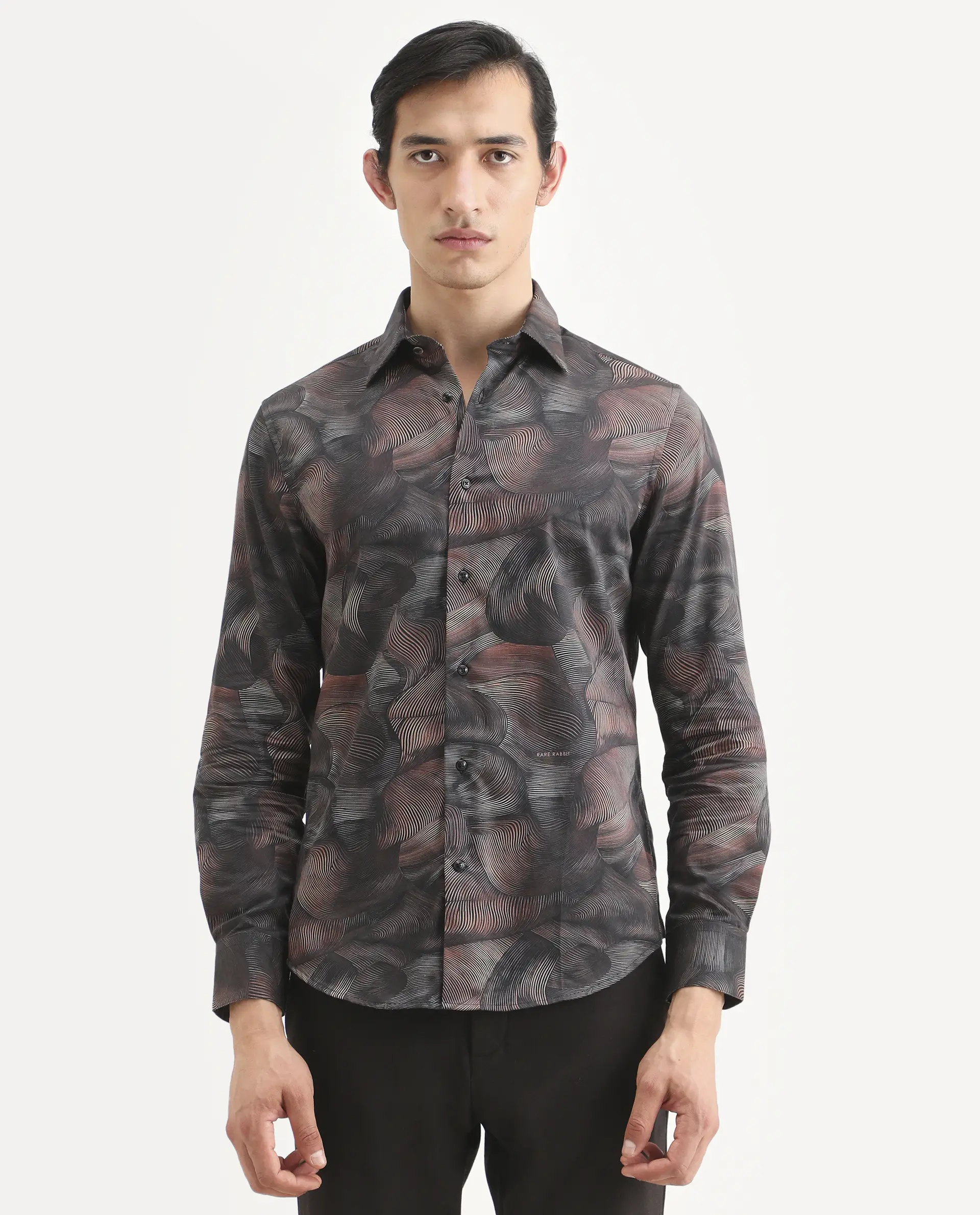 Rare Rabbit Men's Tuan Ls Brown Cotton Fabric Full Sleeve Spread Collar Regular Fit Abstract Print Shirt - Image 4