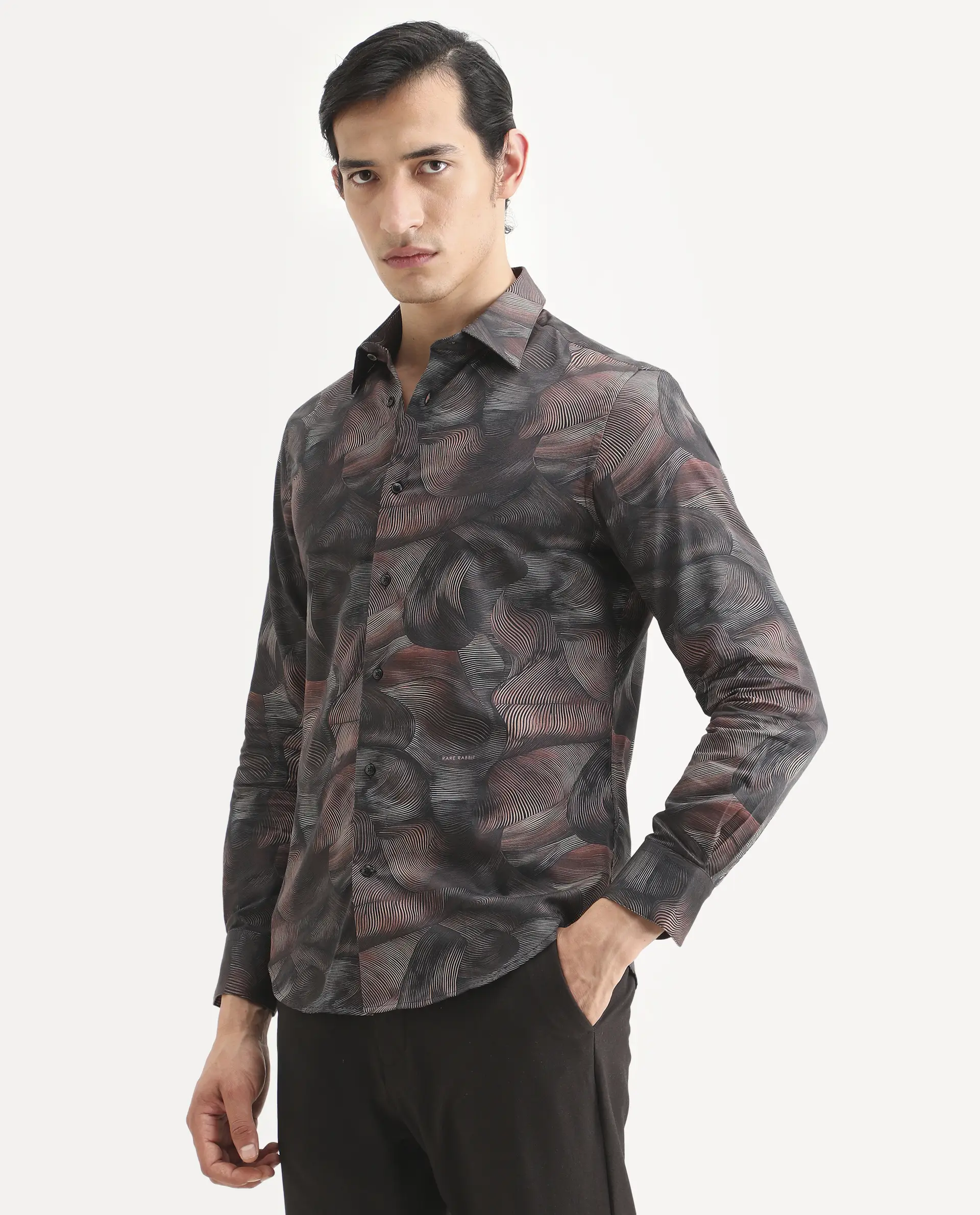 Rare Rabbit Men's Tuan Ls Brown Cotton Fabric Full Sleeve Spread Collar Regular Fit Abstract Print Shirt - Image 5