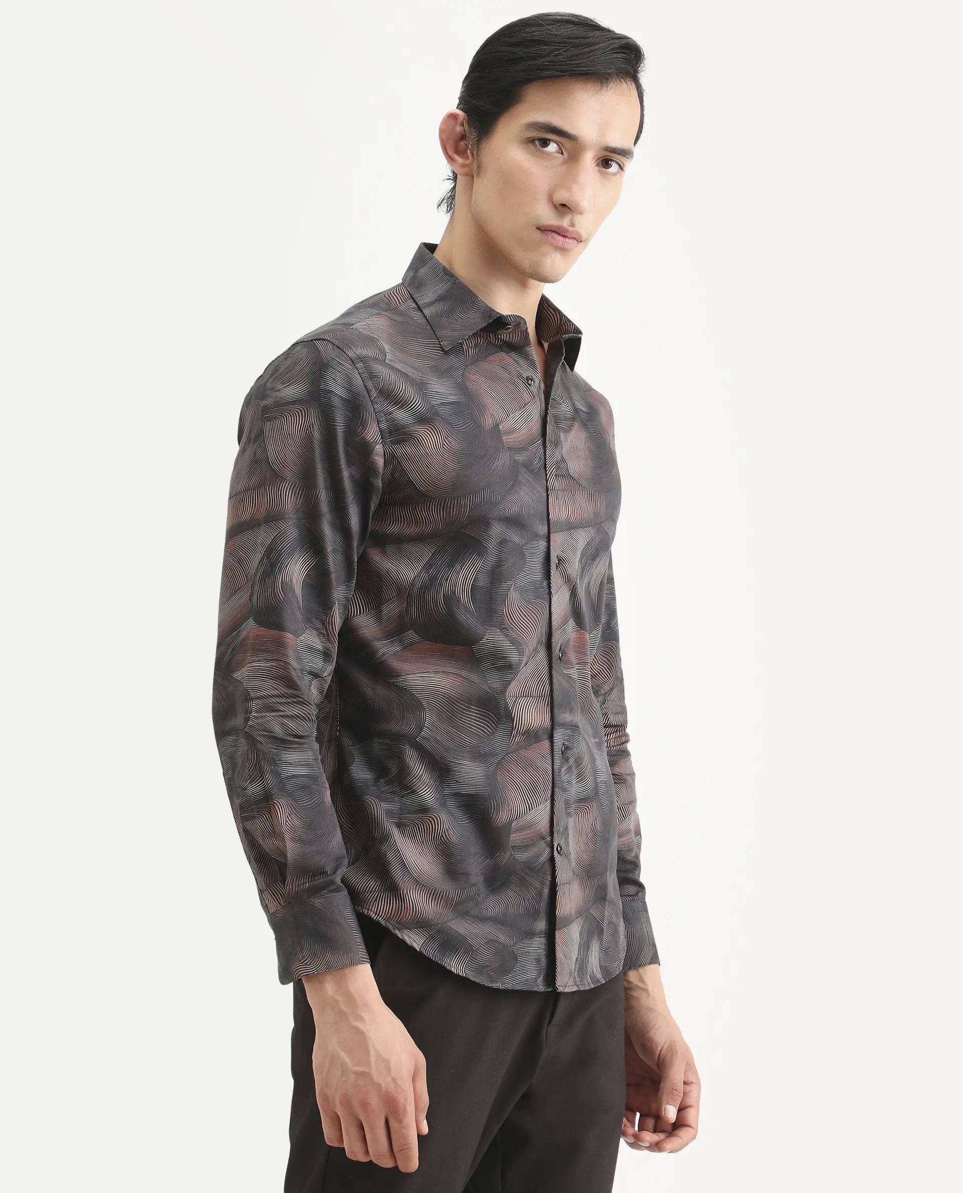 Rare Rabbit Men's Tuan Ls Brown Cotton Fabric Full Sleeve Spread Collar Regular Fit Abstract Print Shirt - Image 6
