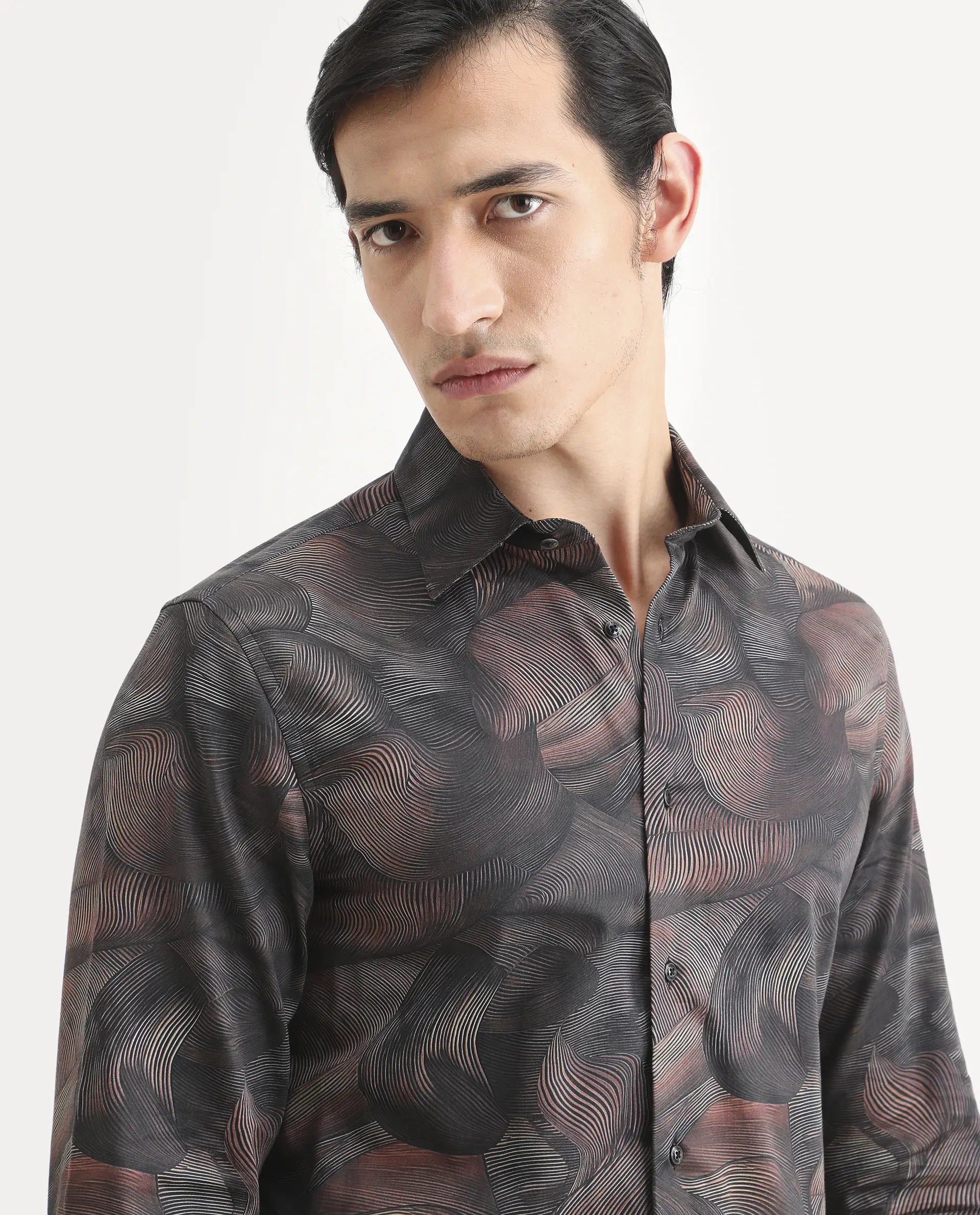 Rare Rabbit Men's Tuan Ls Brown Cotton Fabric Full Sleeve Spread Collar Regular Fit Abstract Print Shirt - Image 7