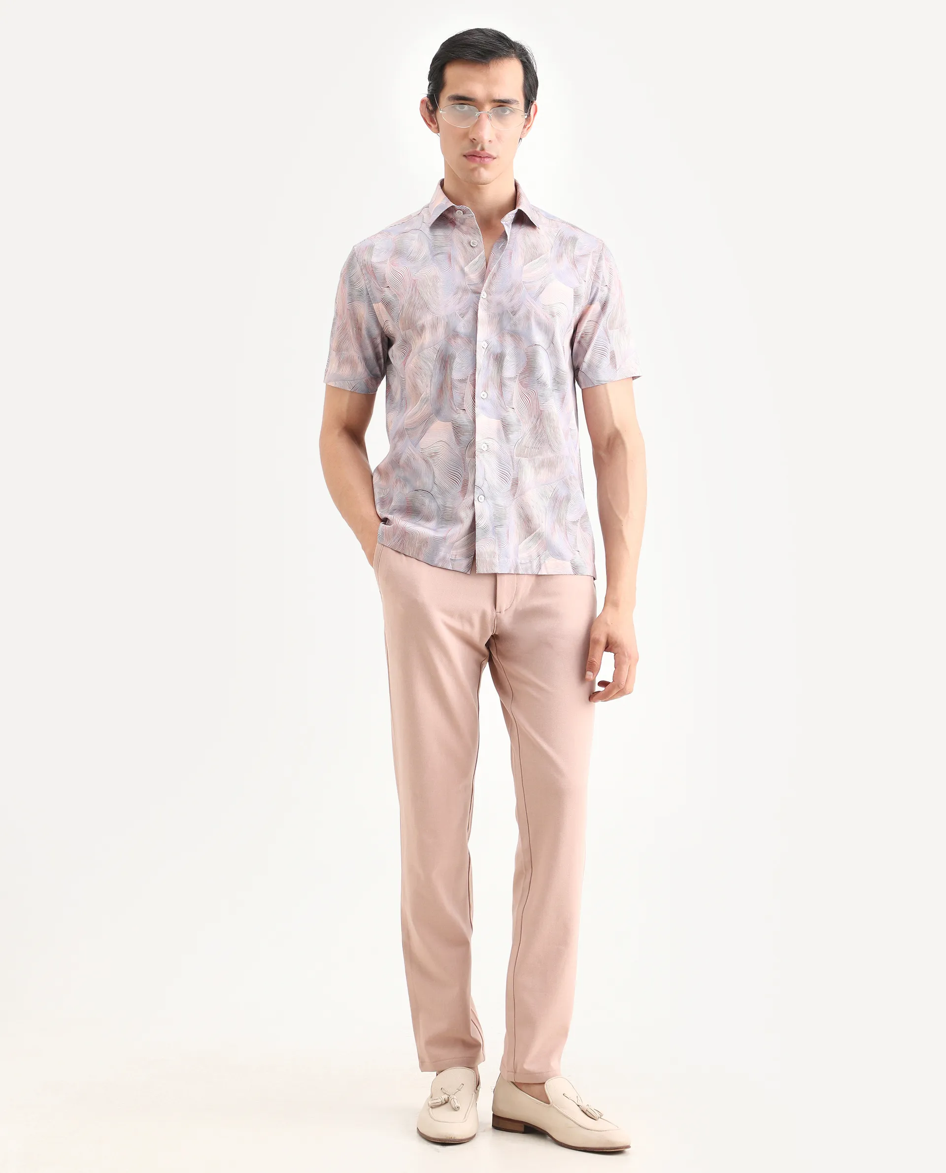 Rare Rabbit Men's Tuan Ss Pastel Purple Cotton Fabric Half Sleeve Spread Collar Regular Fit Abstract Print Shirt - Image 2