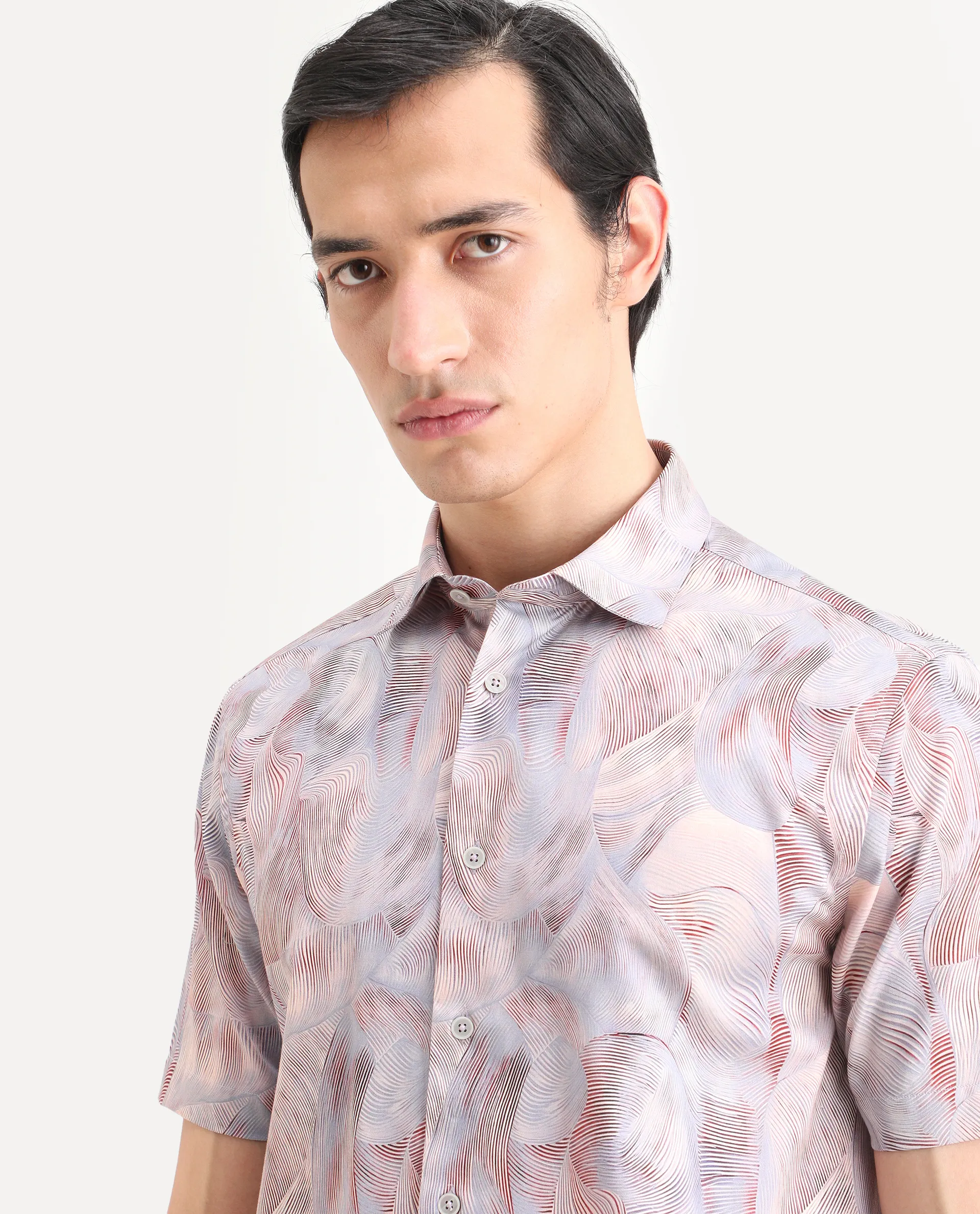 Rare Rabbit Men's Tuan Ss Pastel Purple Cotton Fabric Half Sleeve Spread Collar Regular Fit Abstract Print Shirt - Image 3