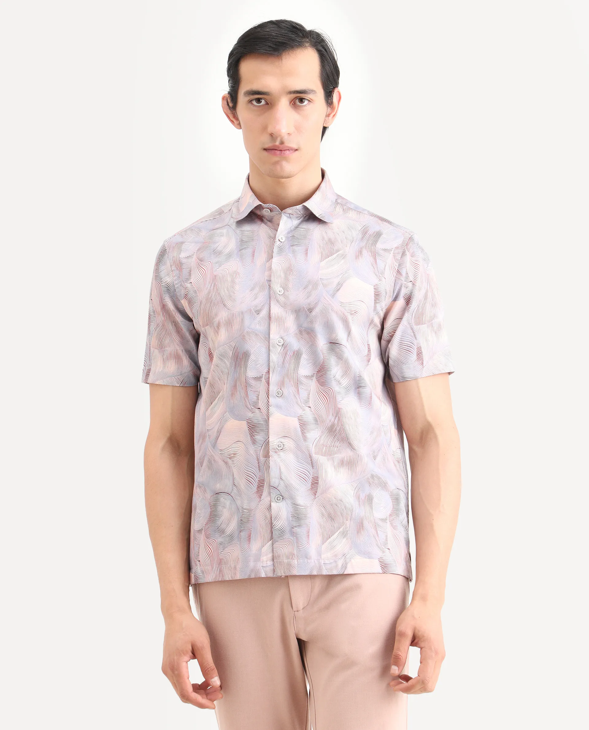 Rare Rabbit Men's Tuan Ss Pastel Purple Cotton Fabric Half Sleeve Spread Collar Regular Fit Abstract Print Shirt - Image 4