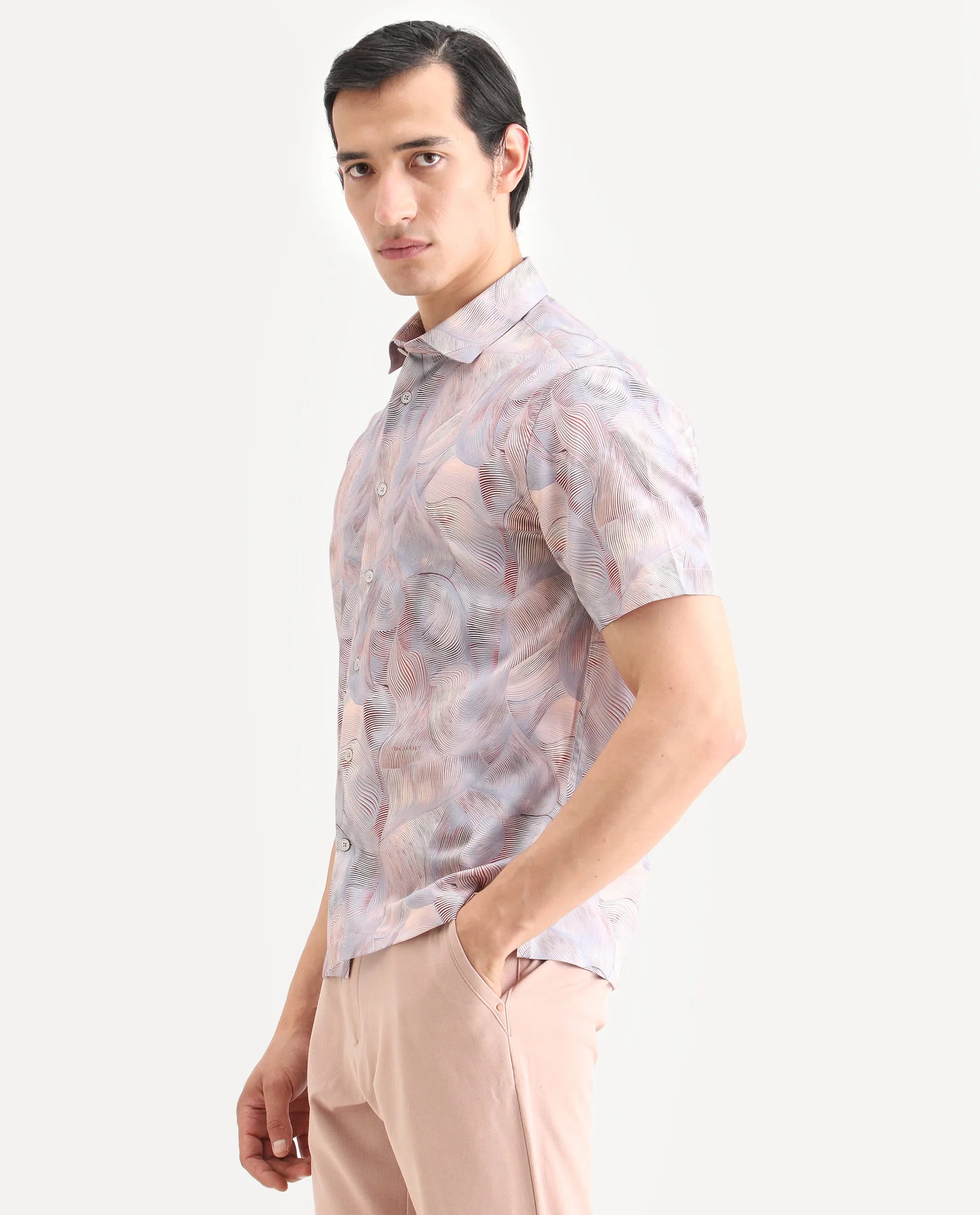 Rare Rabbit Men's Tuan Ss Pastel Purple Cotton Fabric Half Sleeve Spread Collar Regular Fit Abstract Print Shirt - Image 5
