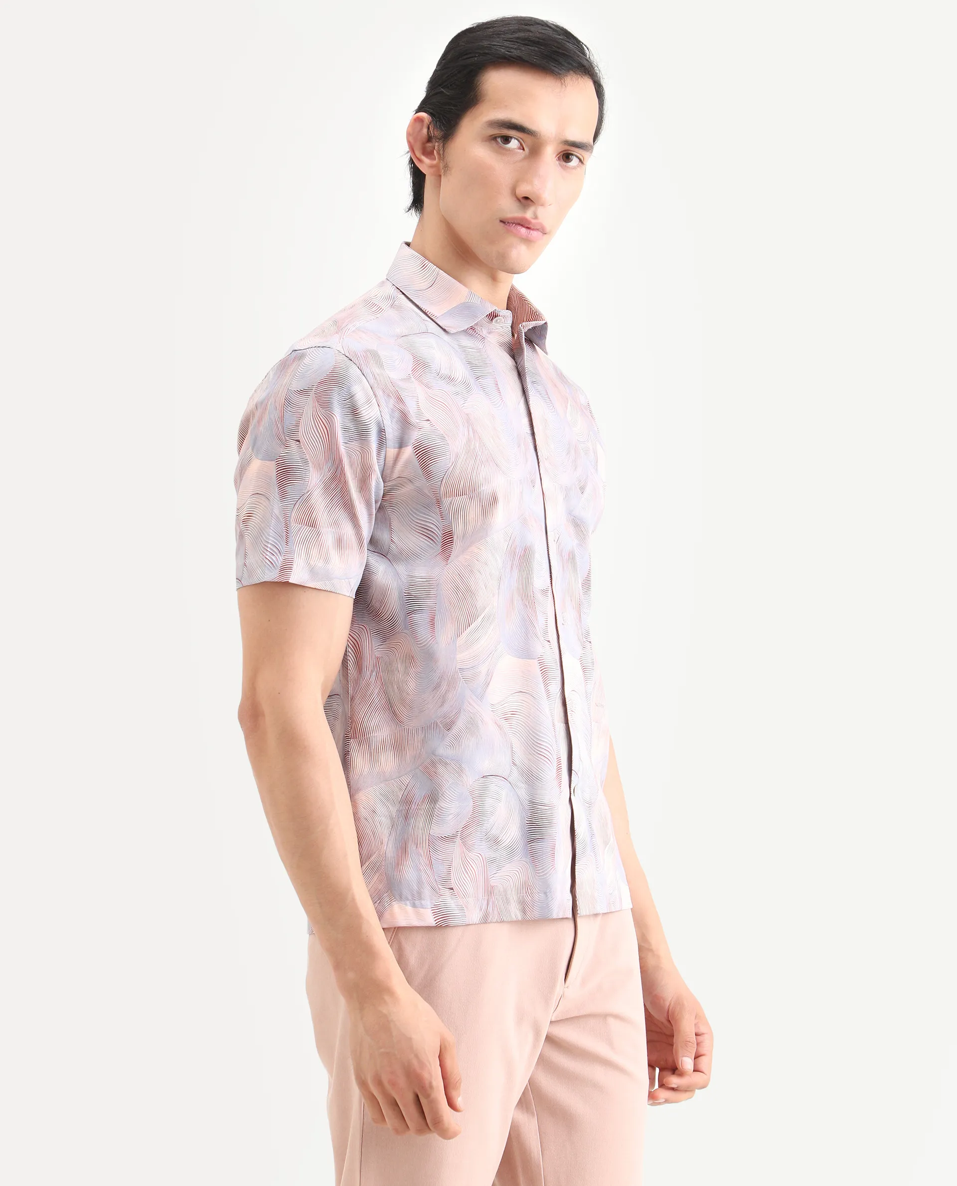 Rare Rabbit Men's Tuan Ss Pastel Purple Cotton Fabric Half Sleeve Spread Collar Regular Fit Abstract Print Shirt - Image 6