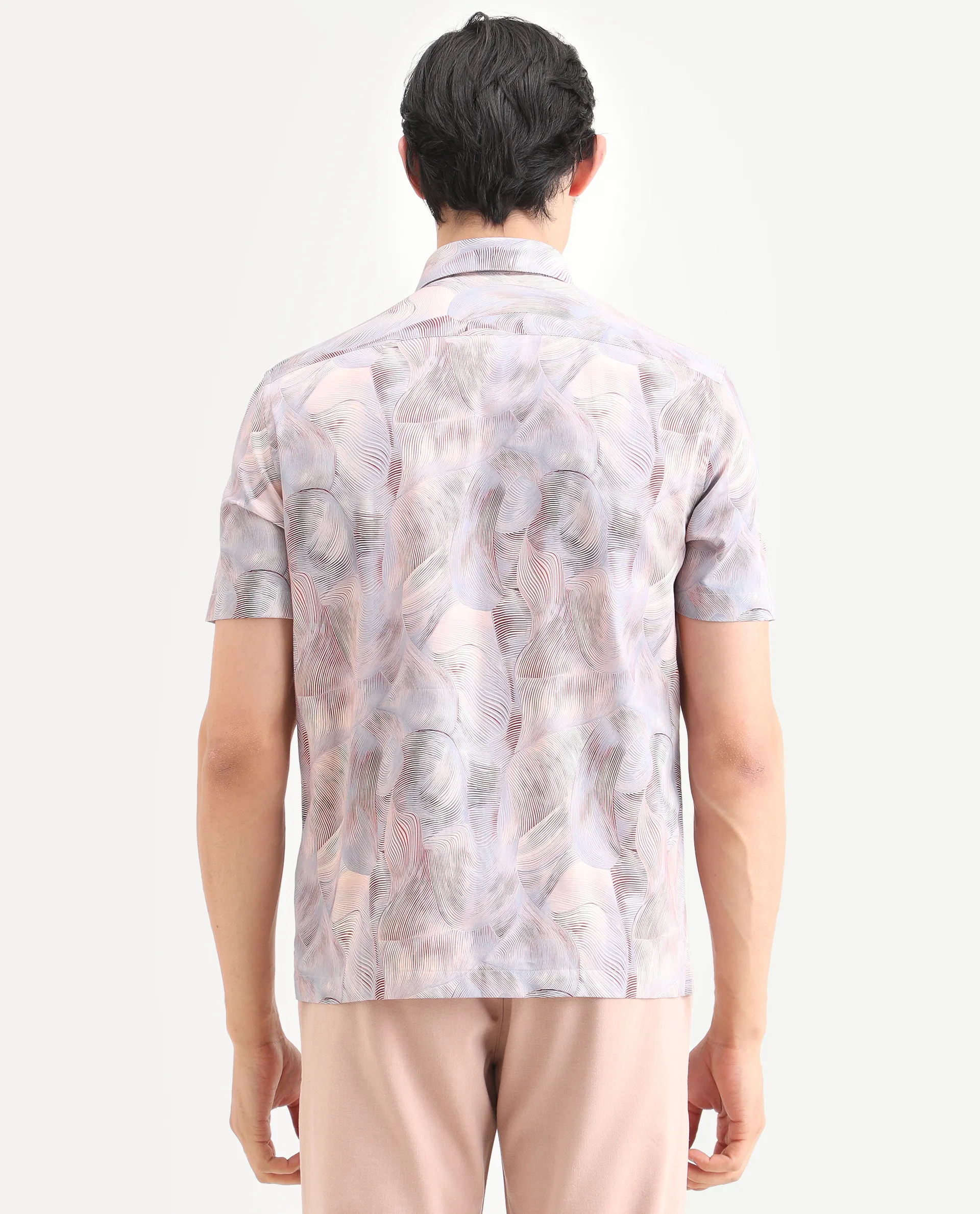 Rare Rabbit Men's Tuan Ss Pastel Purple Cotton Fabric Half Sleeve Spread Collar Regular Fit Abstract Print Shirt - Image 7